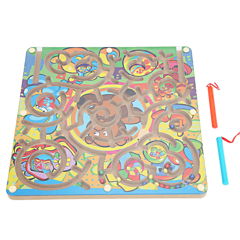 Magnetic Maze Game Puzzle Board Games Children Kid Toddler Educational Wooden ToyCartoon Animal Maze