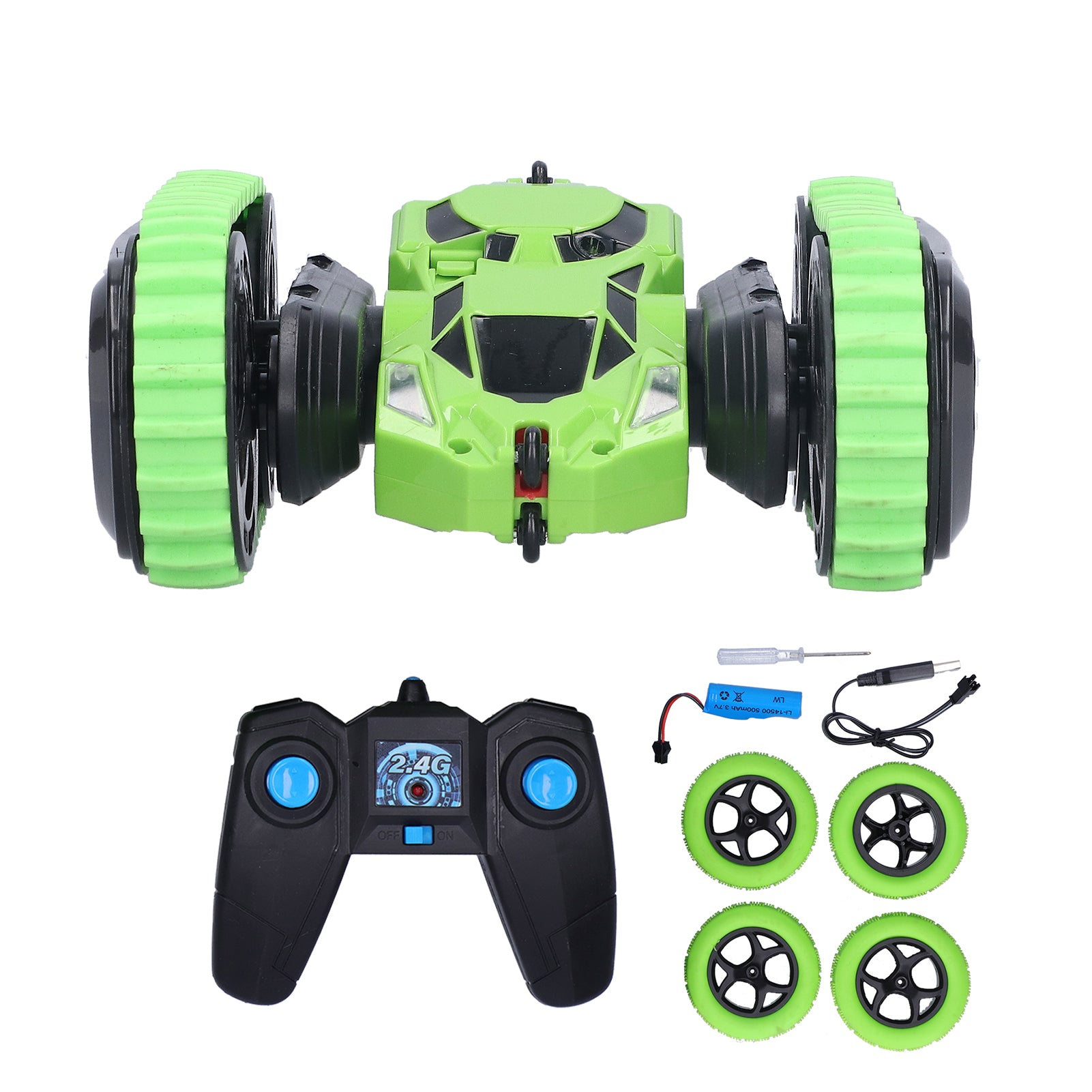 2.4G Double Sided RC Stunt Car Children Outdoor Remote Control Car Toy Kid Birthday GiftGreen