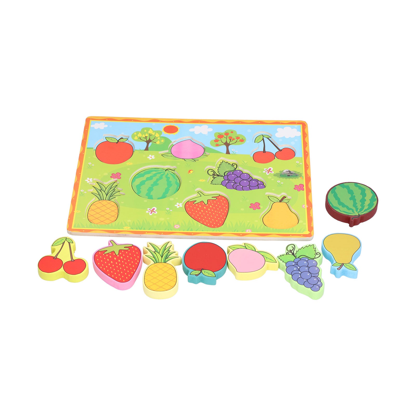 Wood Peg Puzzles Toys Fruits Shape Chunky Educational Knob Puzzles Toys for ToddlersFruits