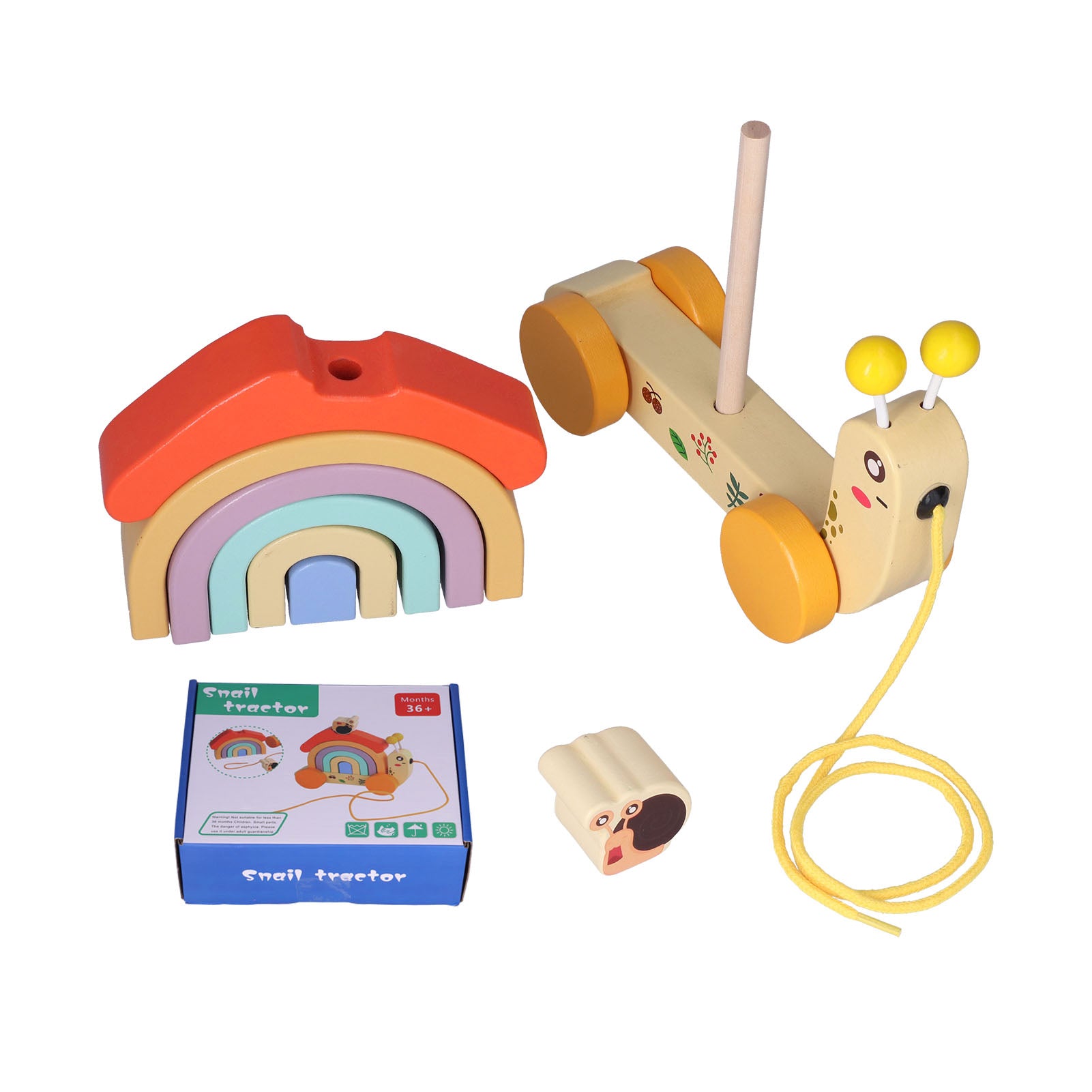 Beech Wooden Baby Pull Along Toy WalkALong Snails Toddler for 3 Years Old Above