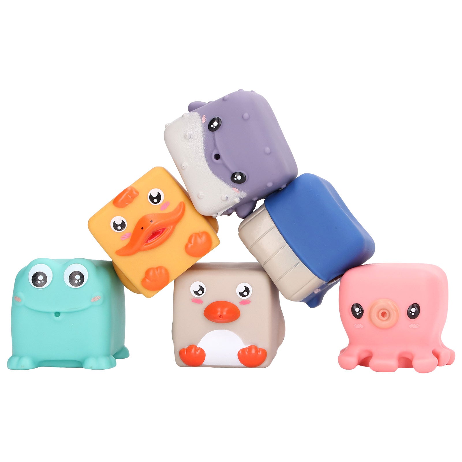 6Pcs Bath Squirters Soft Stackable Animal Cube Building Blocks Squeeze Water Toys for Kids