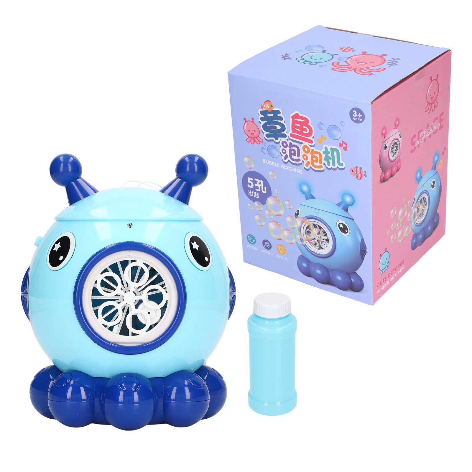 Bubble Machine Cartoon Automatic Bubble Light Music Five Hole Bubble Machine Outdoor ToysLight Blue