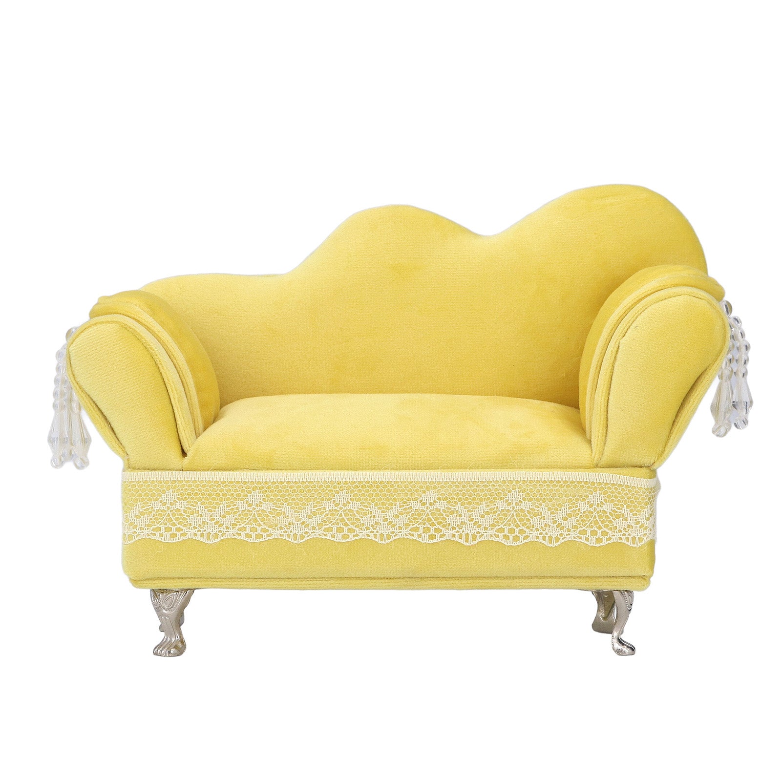 Mini Chair Soft Flannelette Doll House Furniture Decoration Jewelry Storage Box Cream Yellow Chaise Longue(7.1 X 5.1 X 2.8in)