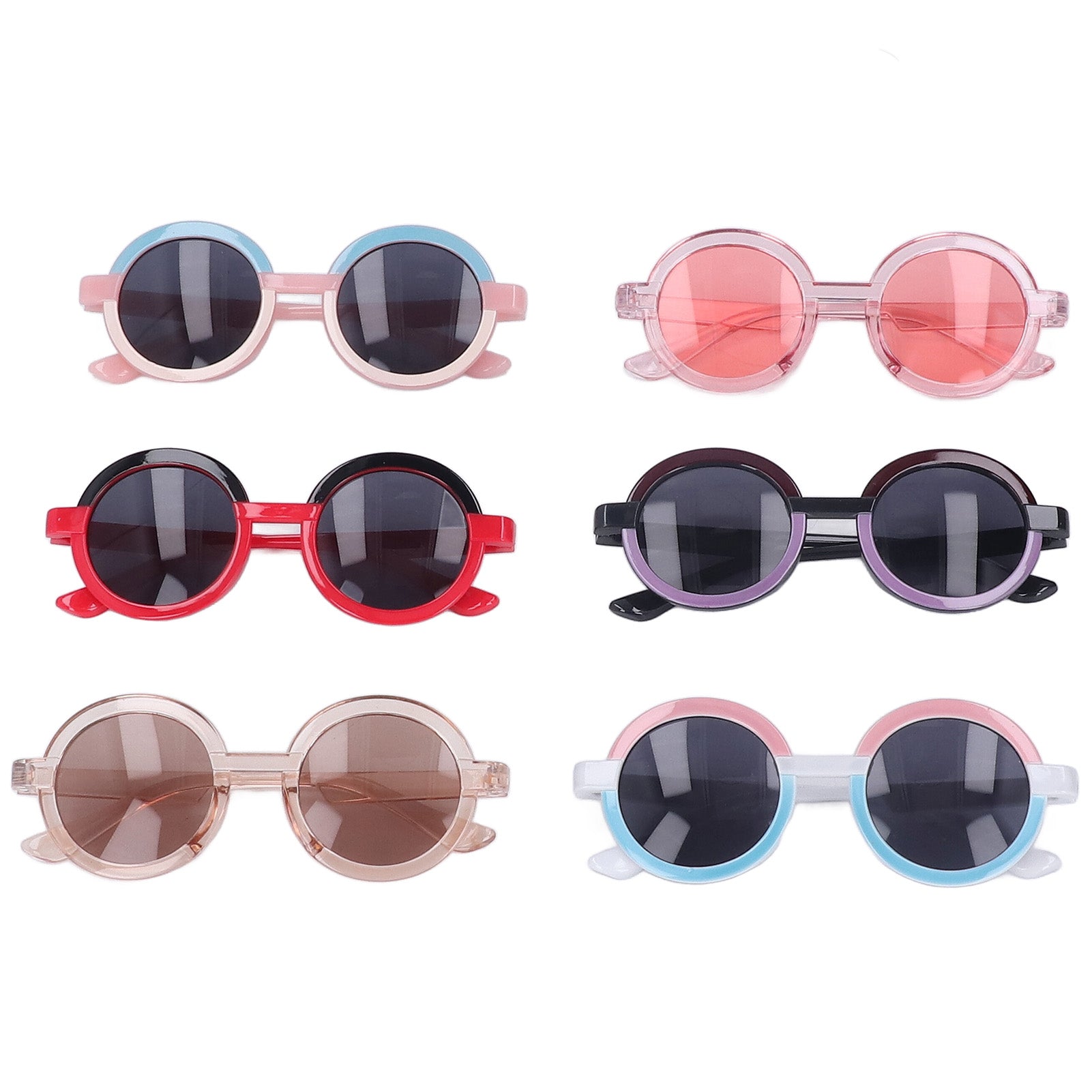 6 Pairs Round Kids Sunglasses UV Protection Sunshade Vibrant Colors Cute Sunglasses for Outdoor Sports Party Decor Gifts