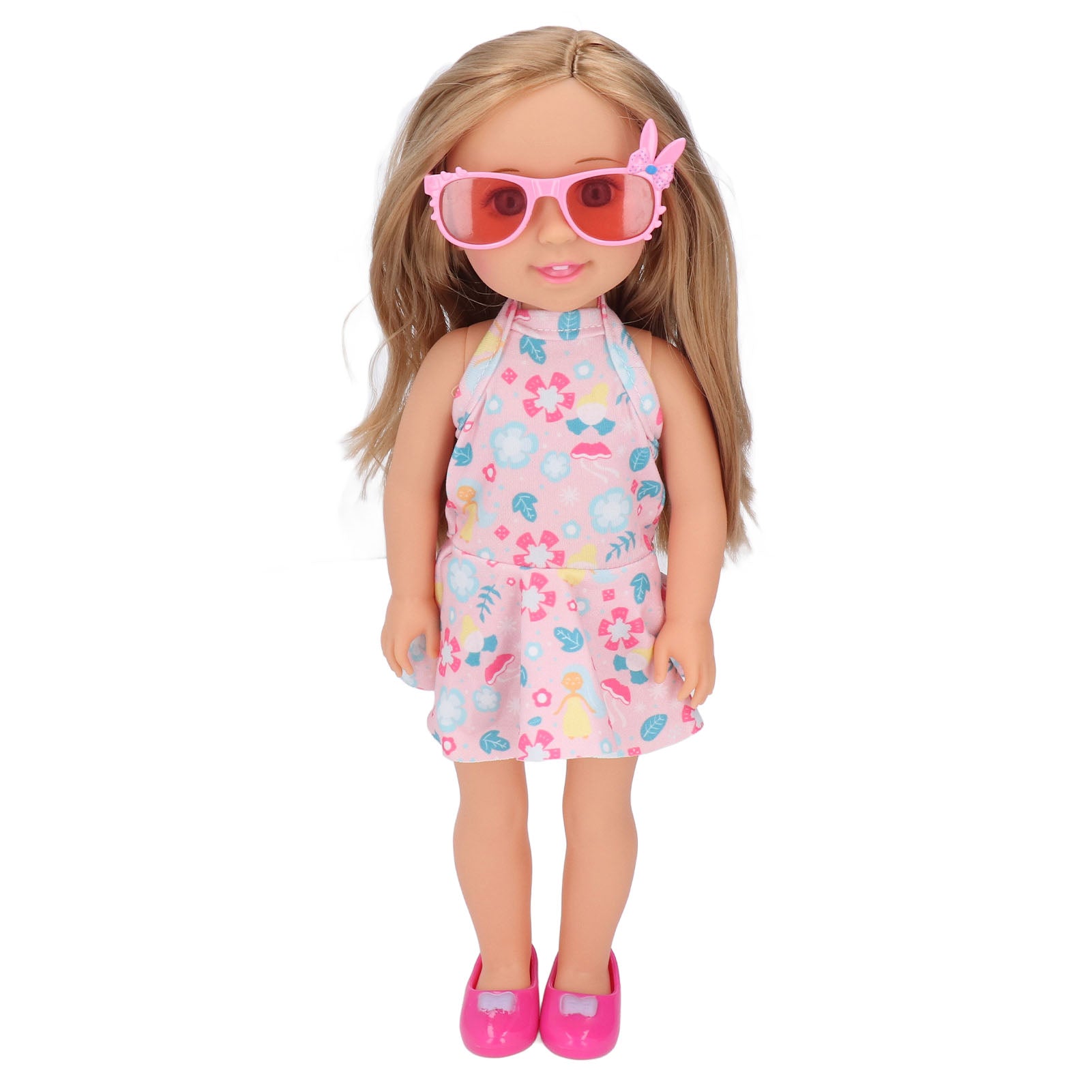Fashionable Girl Doll 15 Inch Vinyl Lifelike Girl Doll with Dress Glasses Birthday Gift for Children
