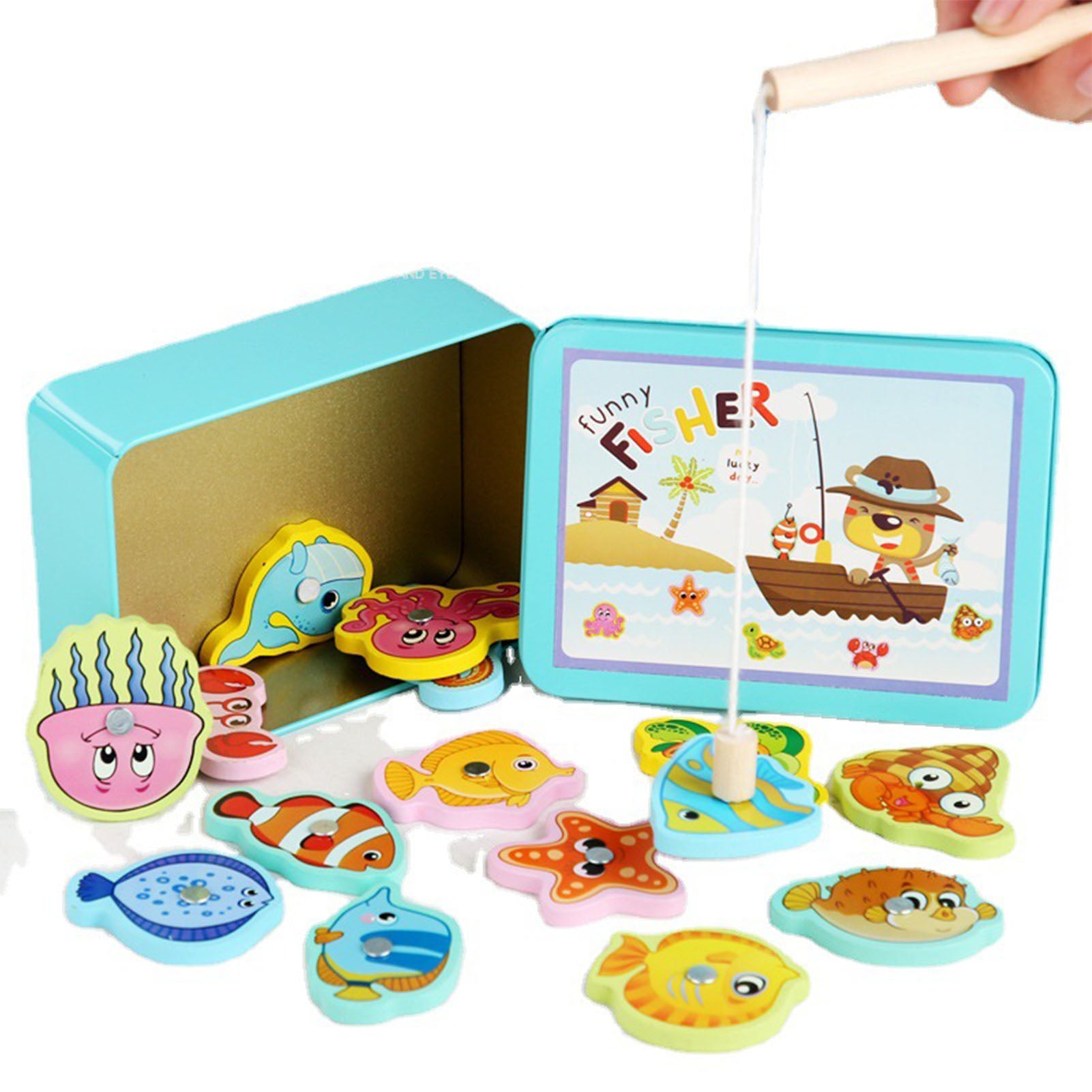 Magnetic Fishing Game Wooden Lightweight Bright Colors Easy Catch Baby Fishing Toy