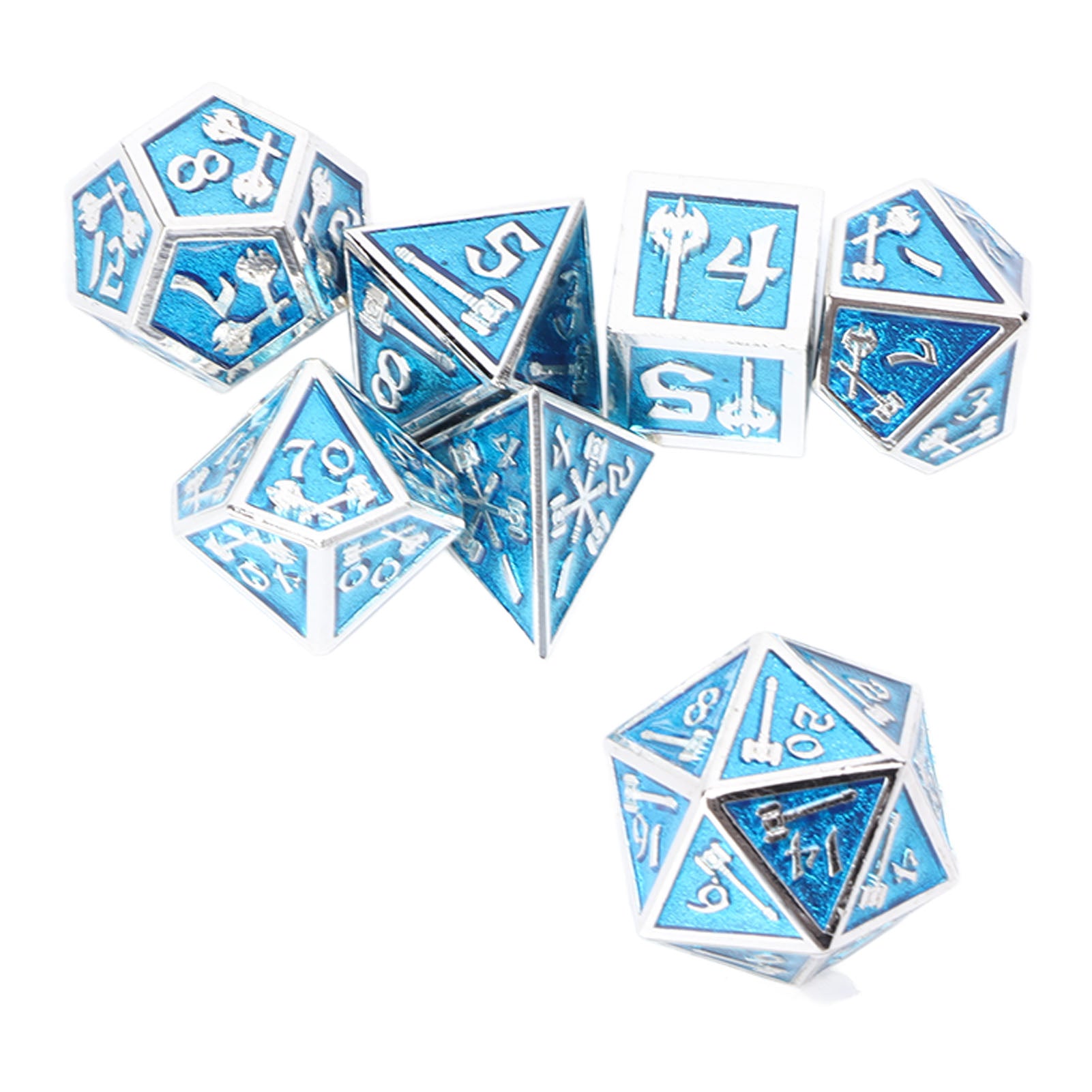 7pcs Polyhedral Dice Set Clear Number Metal Glossy Odorless Table Board Game Dice for Role Playing Blue