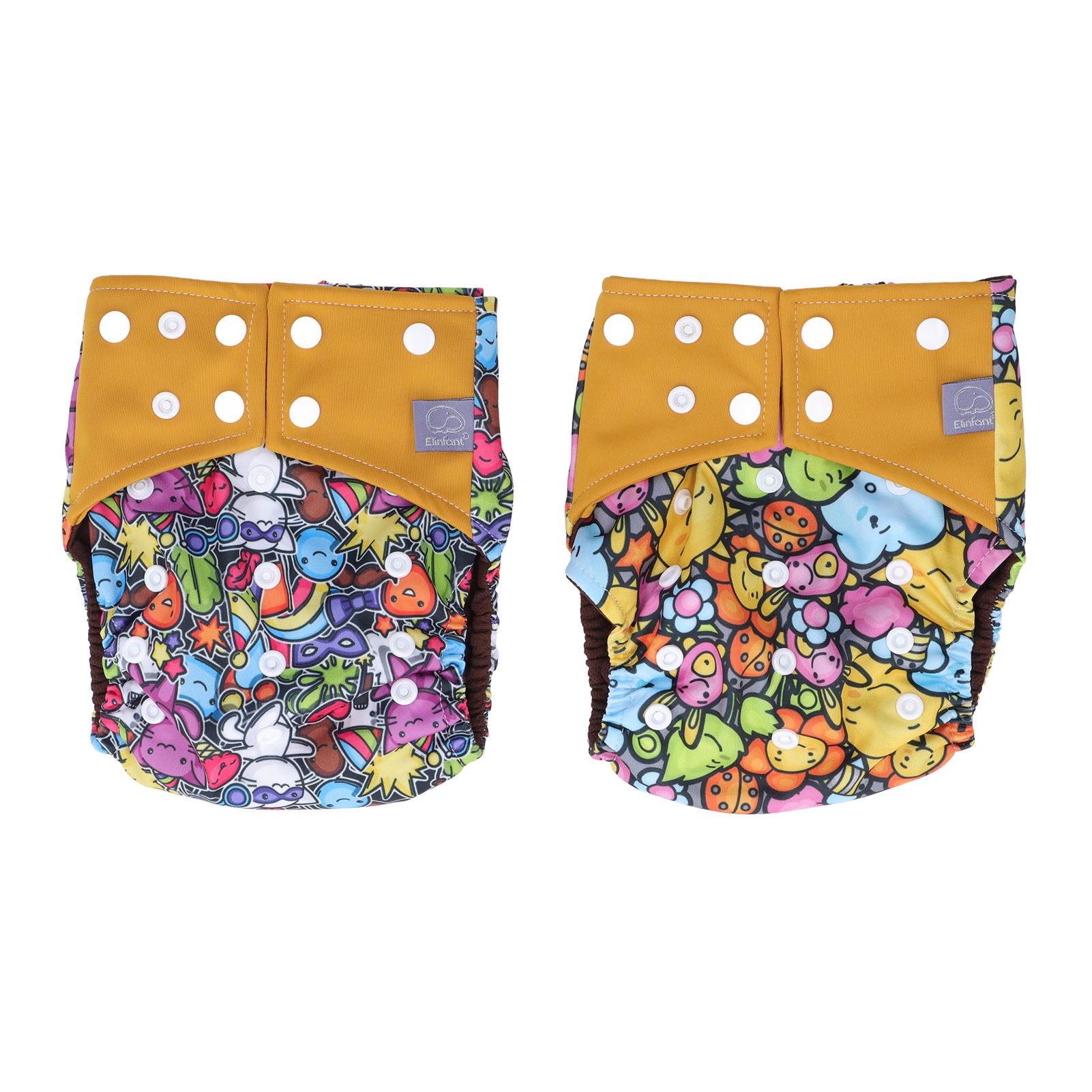 2pcs Cloth Diapers 6 Layer Structure Washable Reusable Elastic Waistband PUL Material Breathable Toddler Diapers