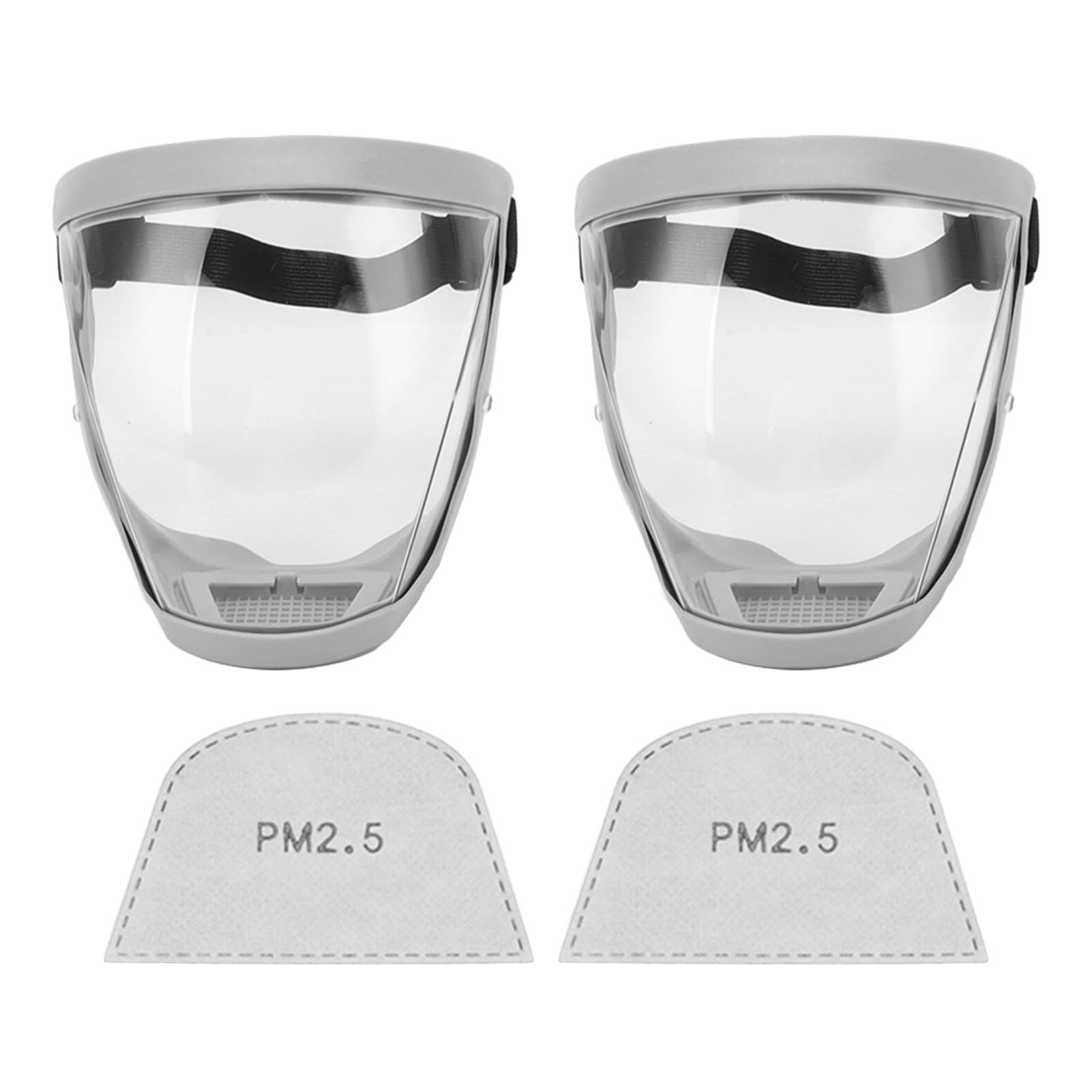 2pcs Protective Face Cover Dustproof Safety Elastic Belt Reusable Face Shield with Filter Cotton Pads Transparent Adult Grey White