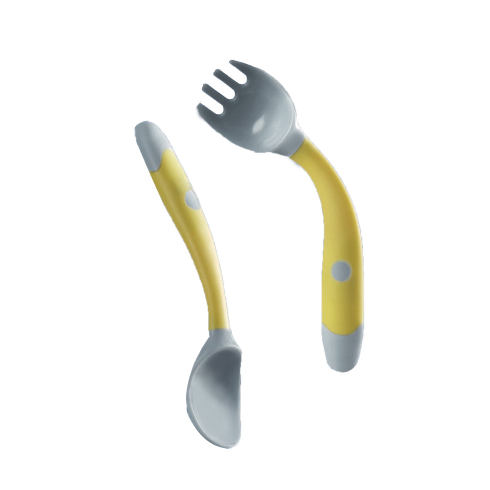 Baby Fork Spoon Set Bent Handles Soft PP Self Eating Training Toddler Feeding Utensils Kit Yellow