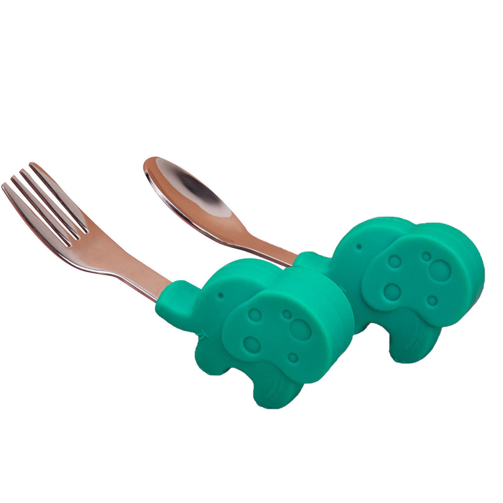 Baby Spoon Feeding Training Spoon Silicone Stainless Steel Toddler Utensils for Kids Green Elephant