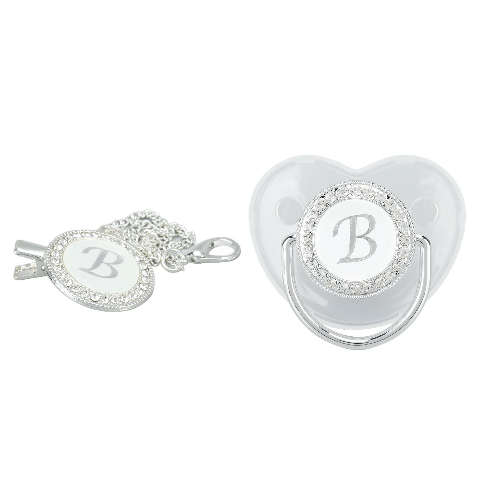 Silicone Baby Pacifier Silver A‑Z Letters Safe BPA Free One Piece Seamless Pacifier with Lid for Infant 6‑18 Months B