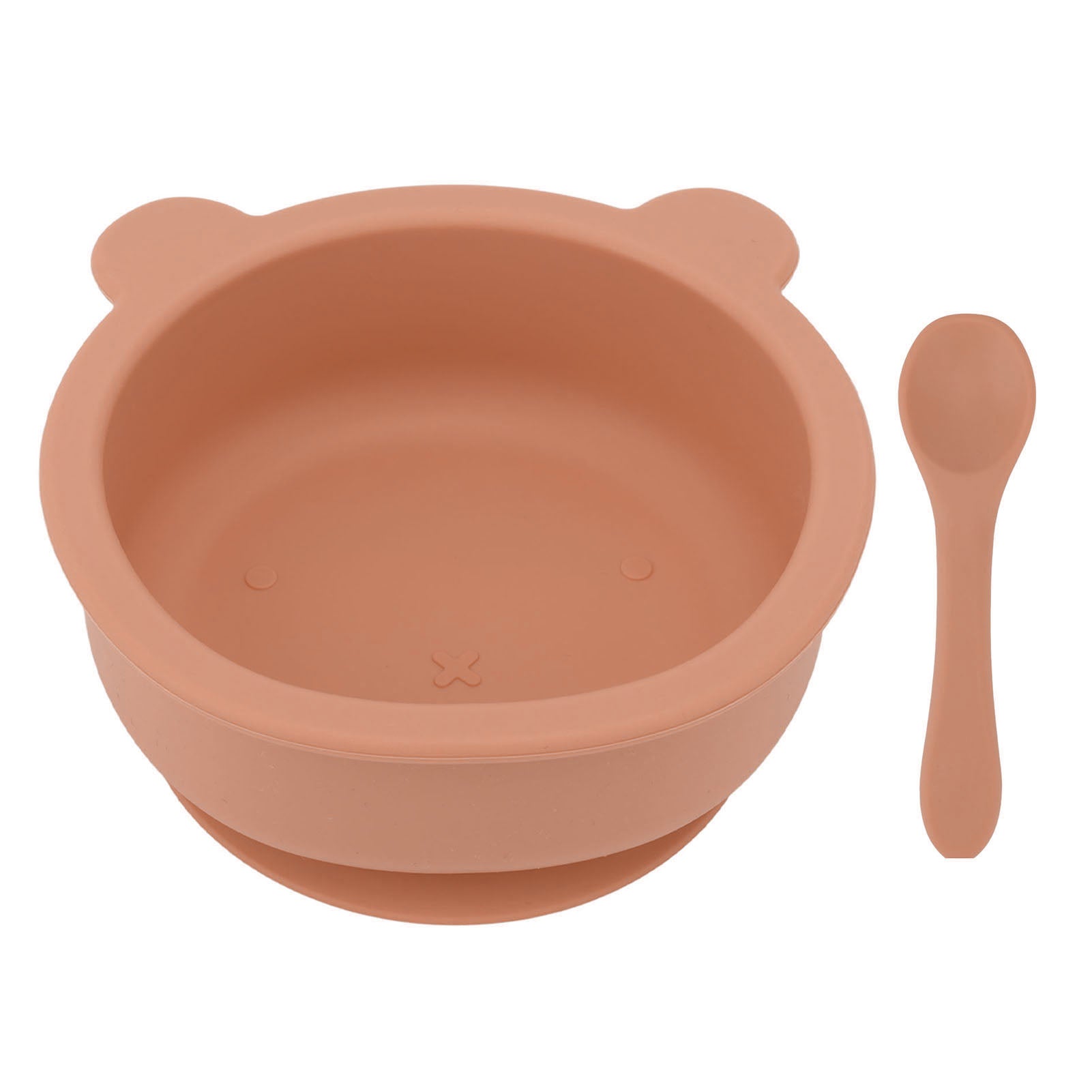 Silicone Baby Bowl Spoon Set with Bottom Suction Cup Ergonomic Toddler Bowl Spoon for Home Baby Nursery Brown