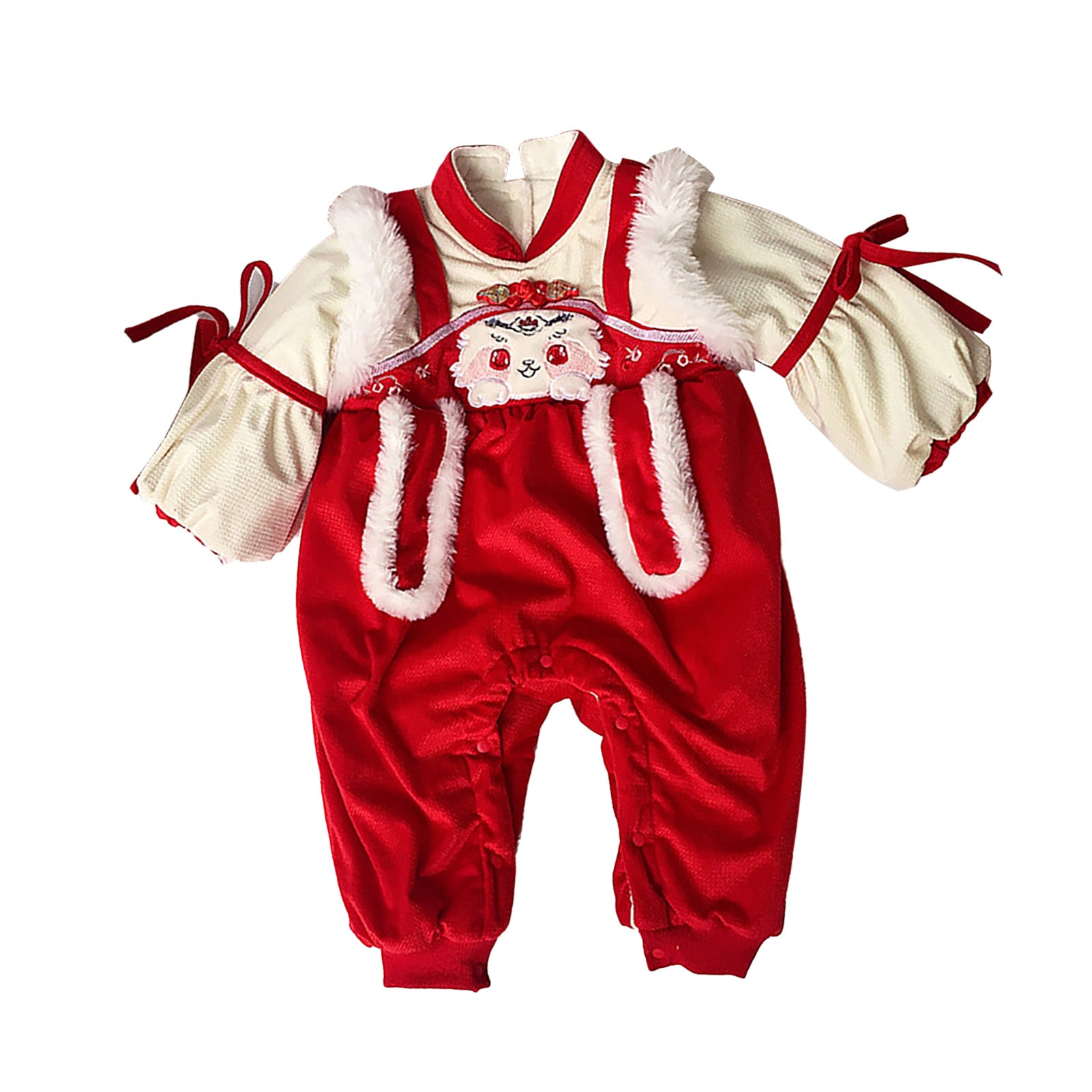 Baby Jumpsuit Cute Chinese Style Stand Collar Cotton Soft Warm Baby One Piece Outfit for Winter Full Length 26in