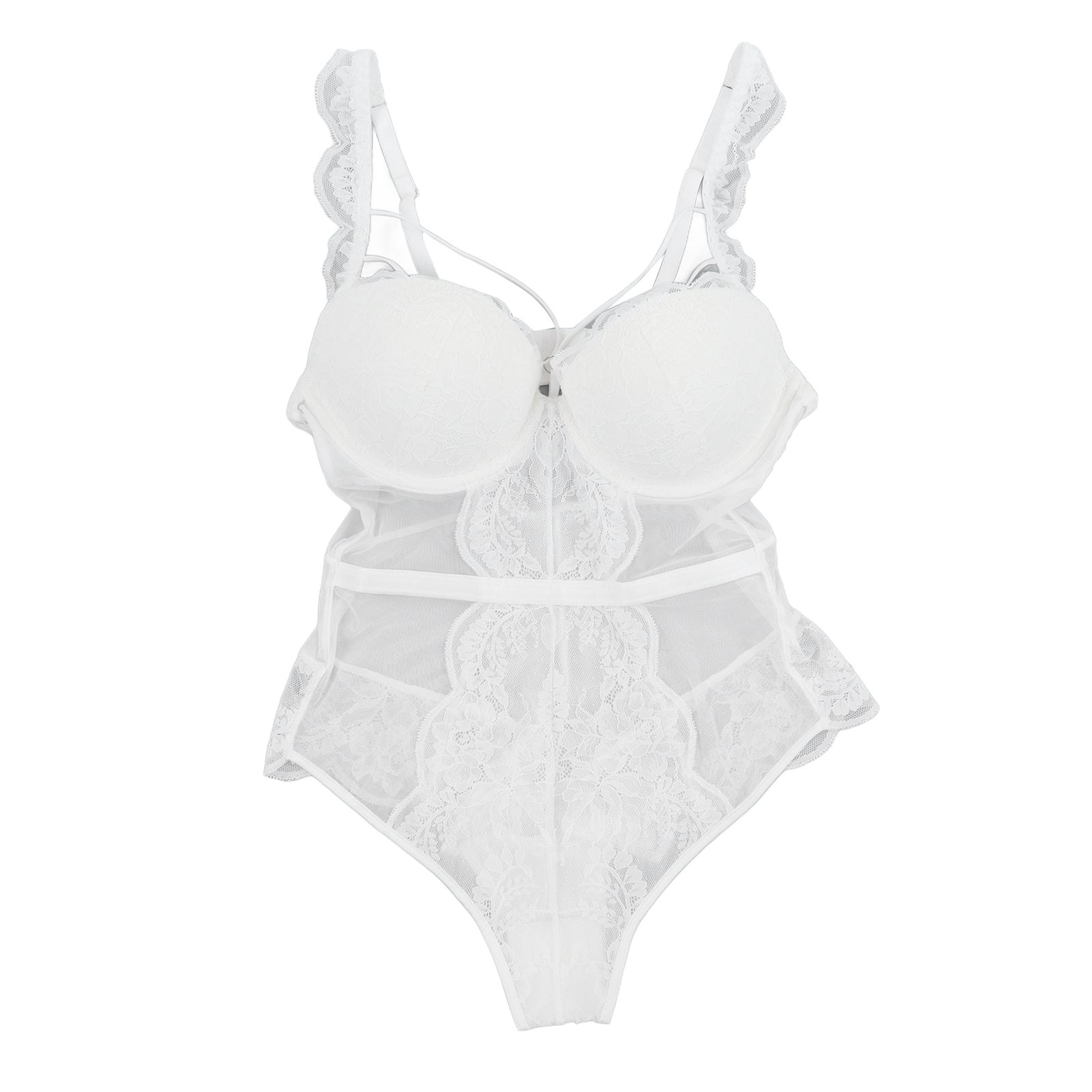 Lace Bodysuit Soft Stretchy Deep V Stylish Women One Piece Underwear for Wedding Night Honeymoon White 80C