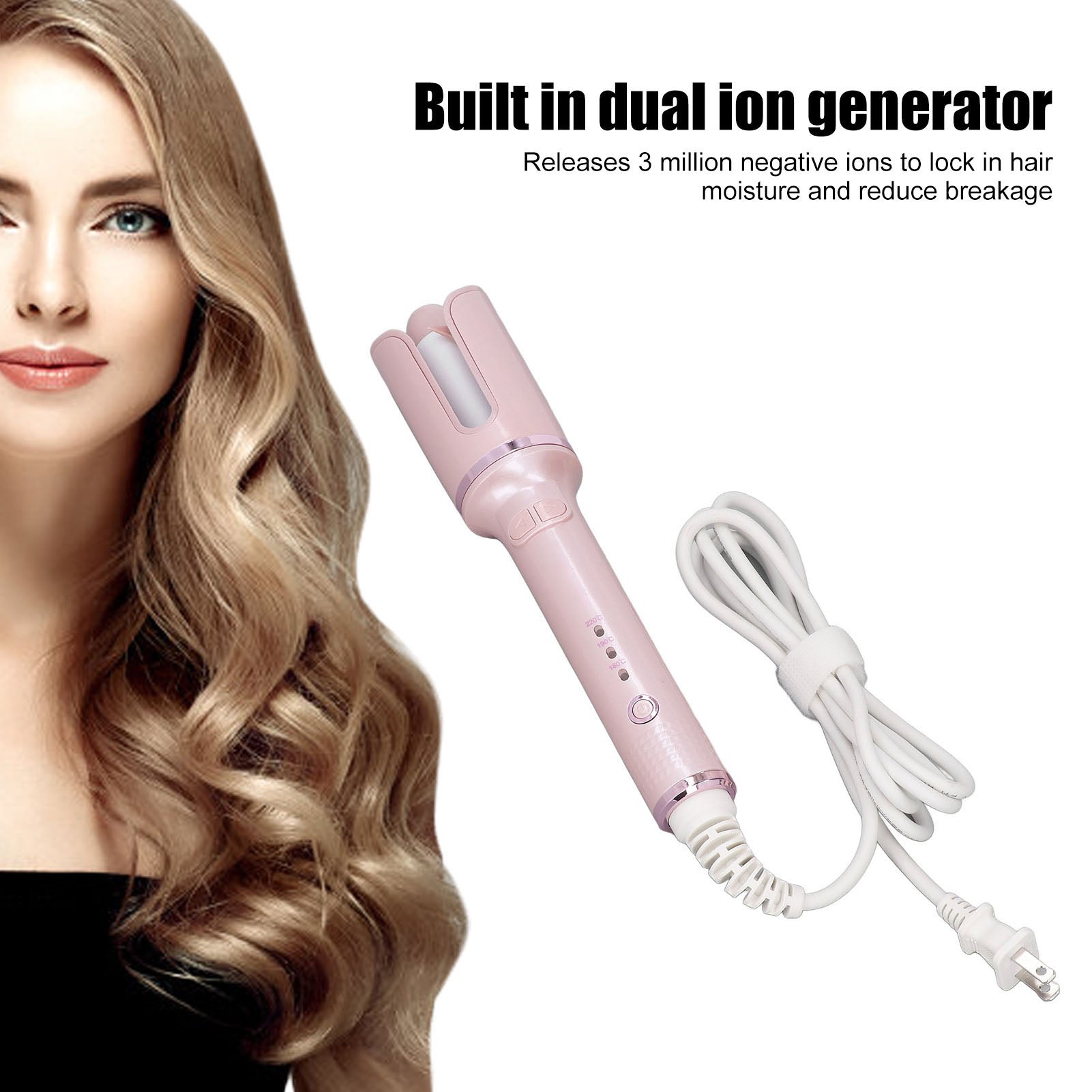 Negative Ion Hair Curler 54W 3 Levels Temperature Adjustment Auto Shut Off Hair Curling Iron for Women  110‑240V Pink