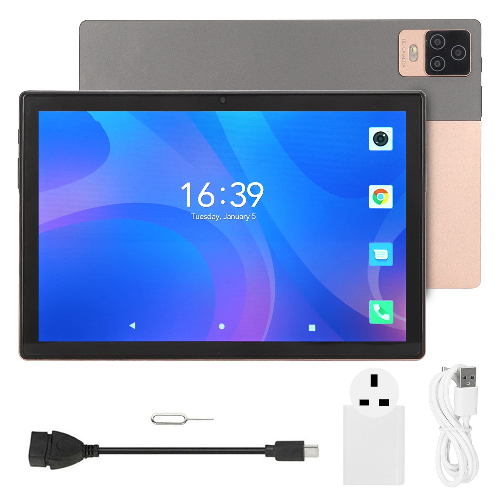 10.1 Inch Tablet Gold Color 12GB RAM 256GB ROM Octa Core CPU 7000mAh Office Tablet with Dual Camera 2 Slots 100‑240V UK Plug