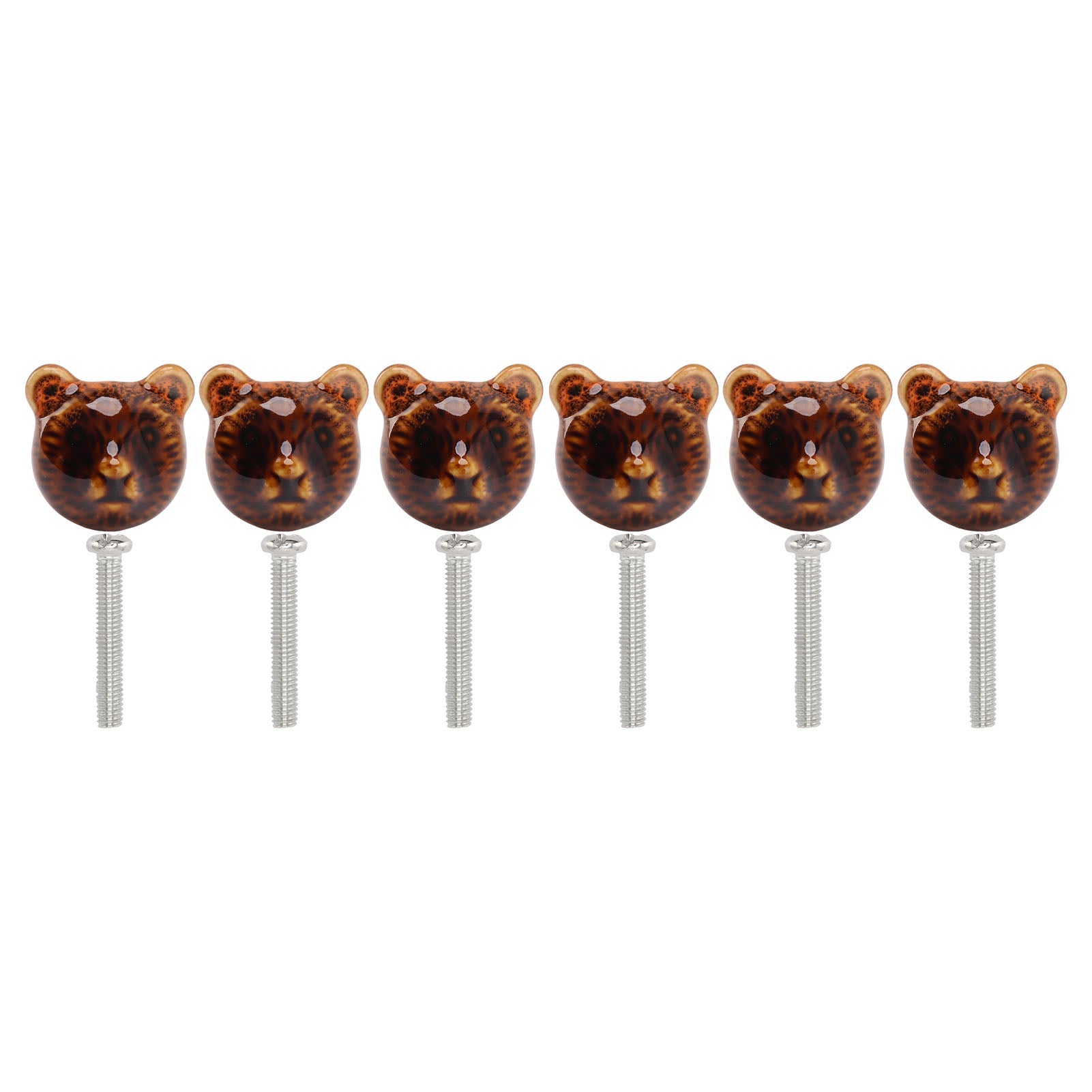 6PCS Bear Door Knob Orange Zinc Alloy Ceramic Decorative Bear Head Drawer Handle for Bedroom