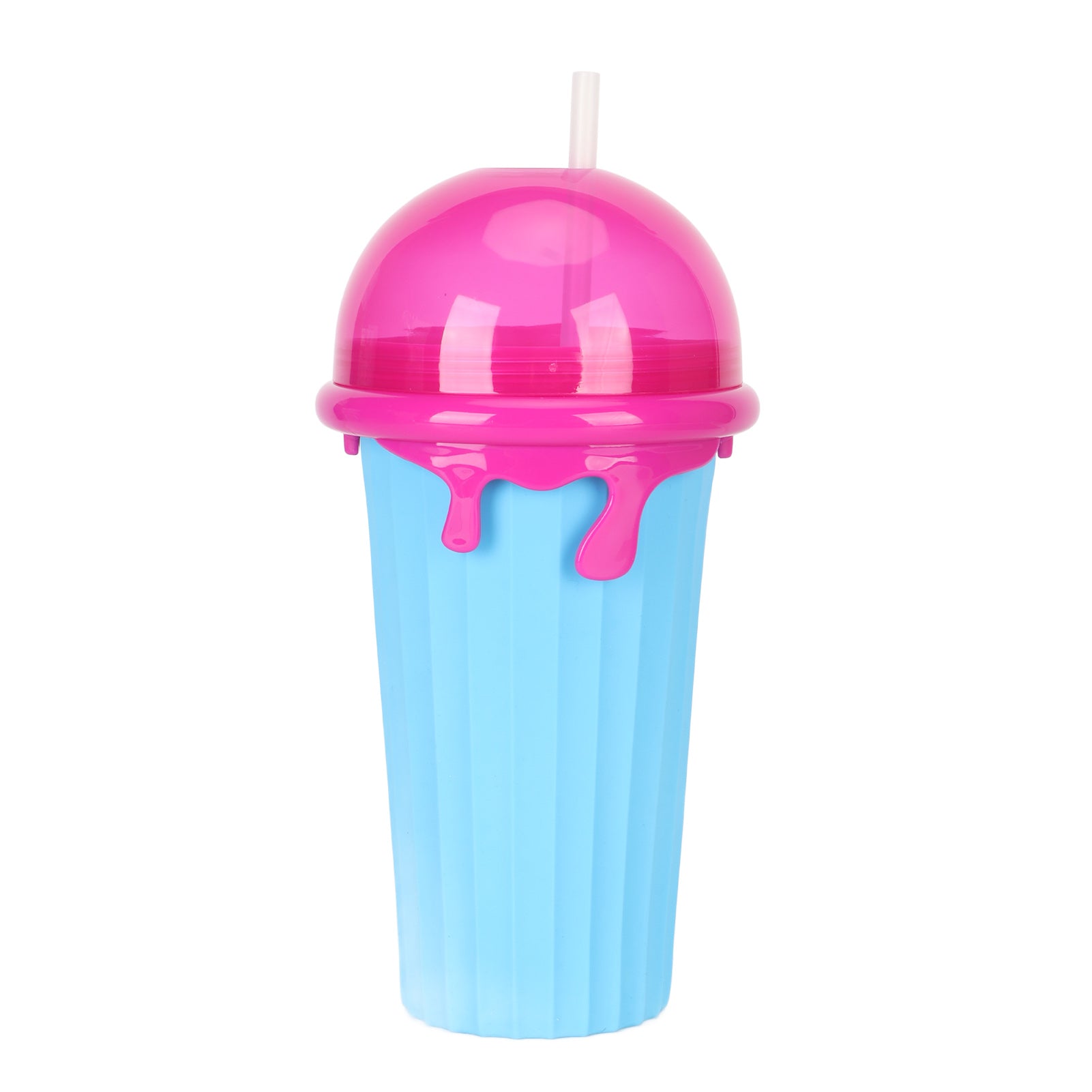 500ML Frozen Smoothies Cup Reusable Soft Silicone DIY Frozen Squeeze Cup with Dual Use Straw for Party Blue