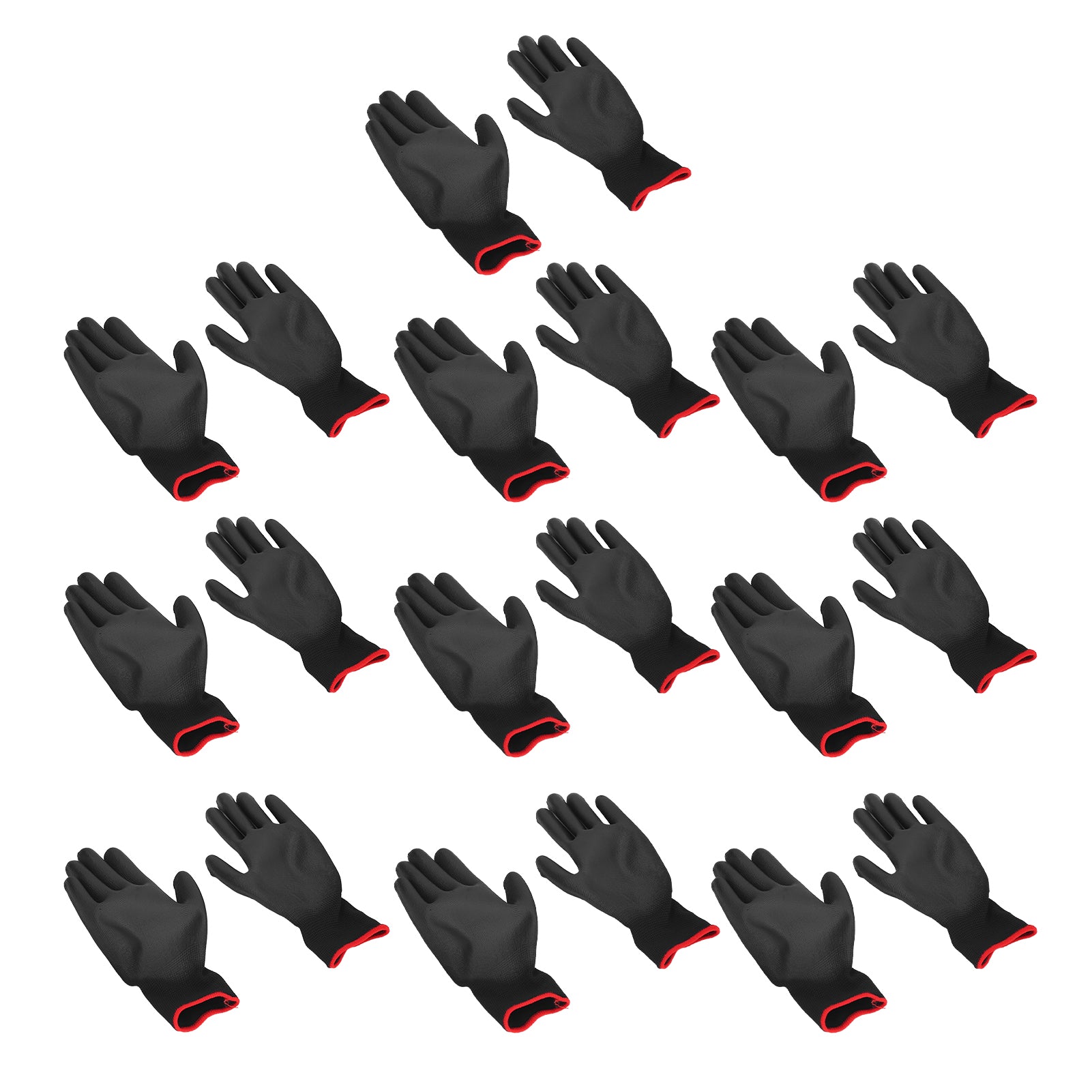 10 Pairs Safety Work Gloves PU Coated Static Proof Nylon General Black with Red Edge 9(L)
