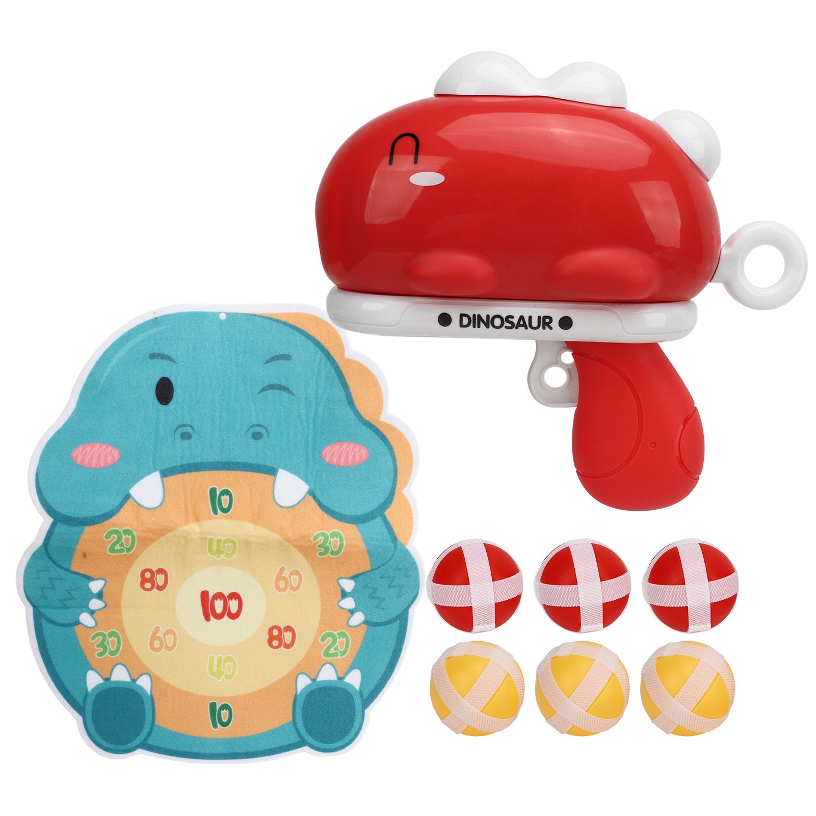 Dinosaur Shooting Ball Toy with Dart Board Cartoon Funny Ball Throwing Toy with 6 Plush Balls for Kids Family Red