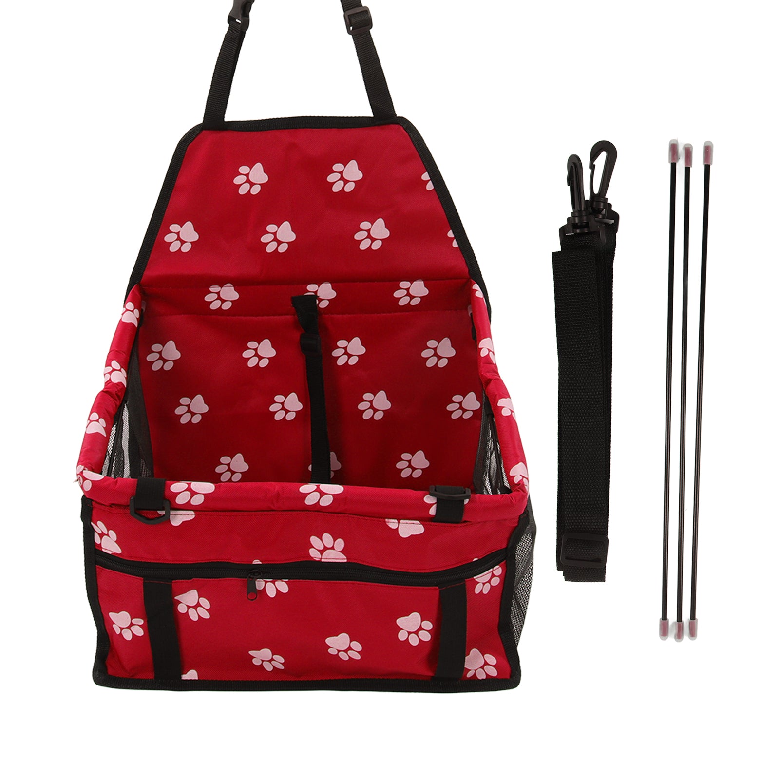 Pet Car Seat Waterproof Breathable Slip Proof Safety Leash Design Dog Car Basket for Puppy Cat Red