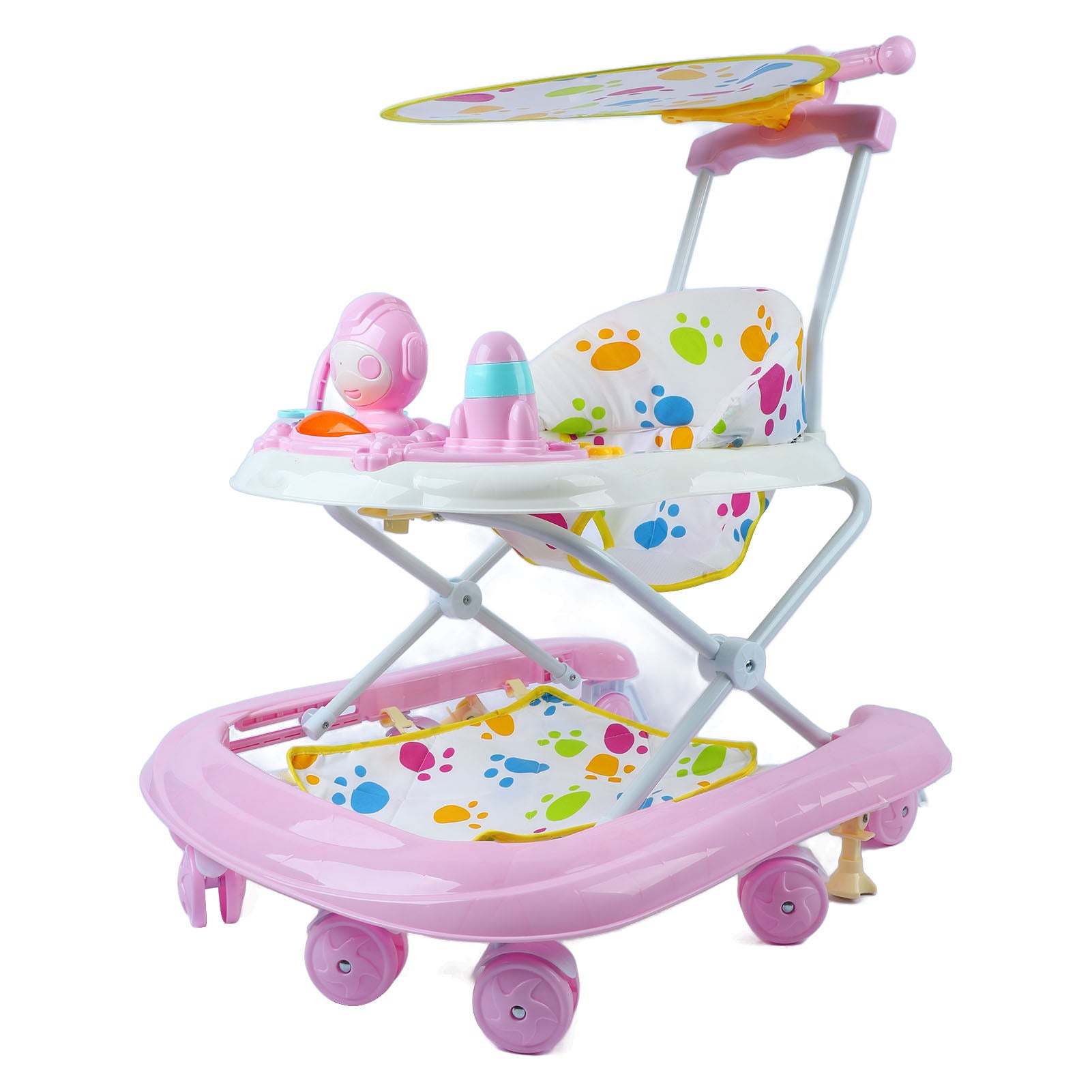 Baby Walkers for Boys Girls with 8 Wheels Music Box Awning Foldable Toddler Walker Help Baby Walk Anti Rollover