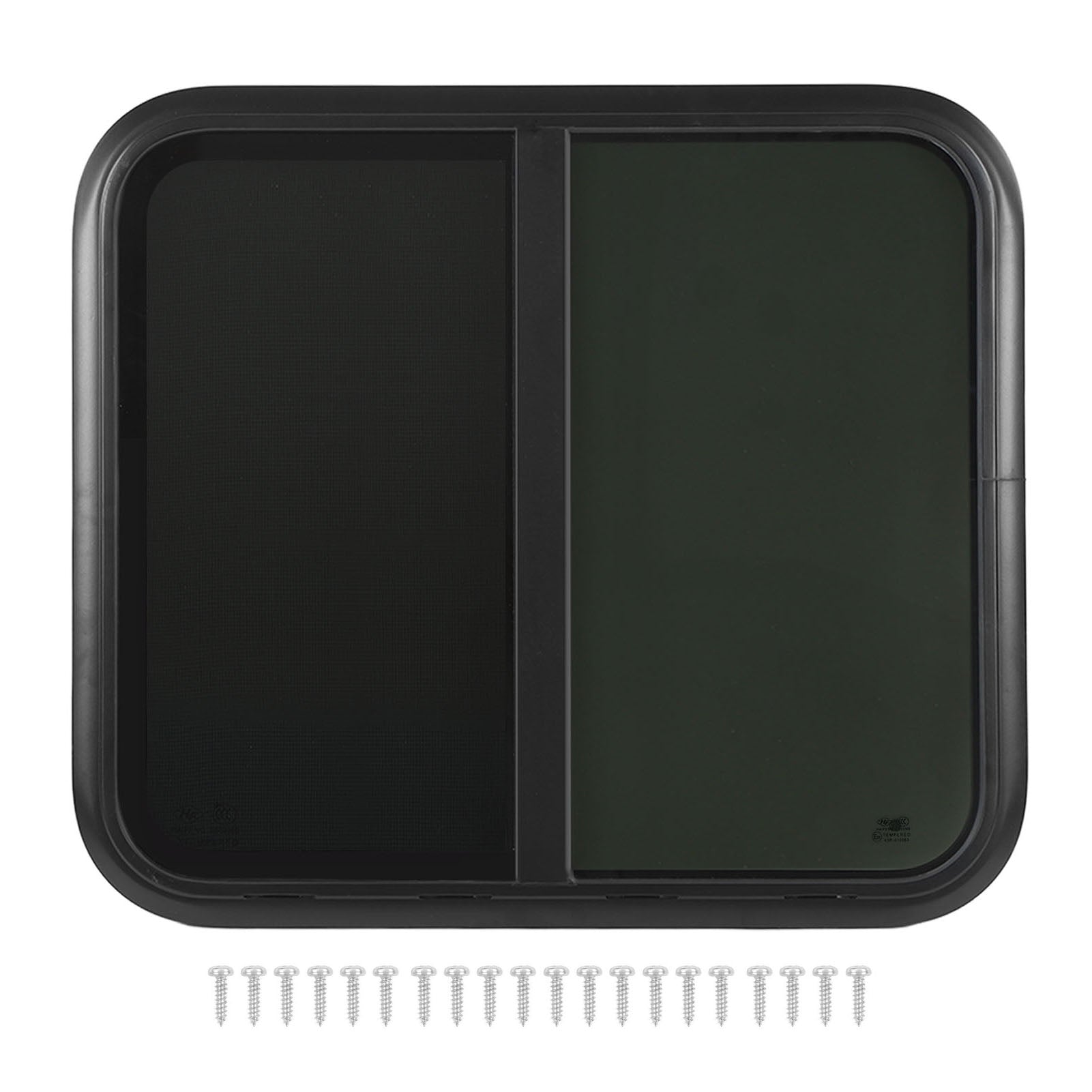 800x700mmm Rounded Sliding Windows Thick Tempered Glass UV Resistant Black Aluminum Alloy Frame with Screen for Caravan Camper Trailer RV for 38-43mm Wall Thickness