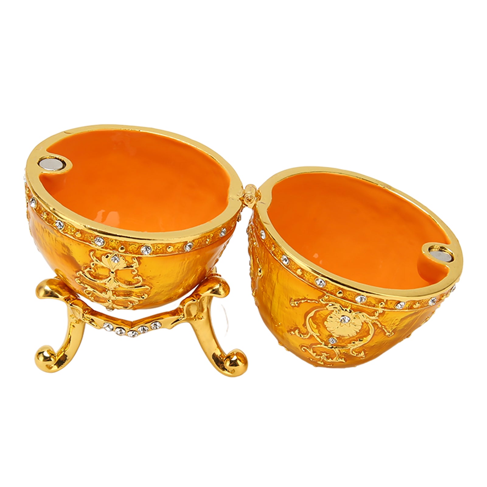 Egg Style Jewelry Trinket Box Zinc Alloy Hand Painted Enameled Decorative Hinged Egg Shaped Trinket Box for Home Decor Gold