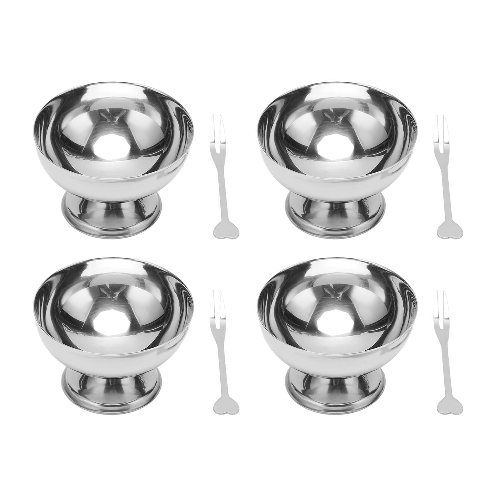 4Pcs Ice Cream Bowl Stainless Steel Food Grade Smoothing Durable Metal Dessert Bowl with Forks for Salad Cake Snacks