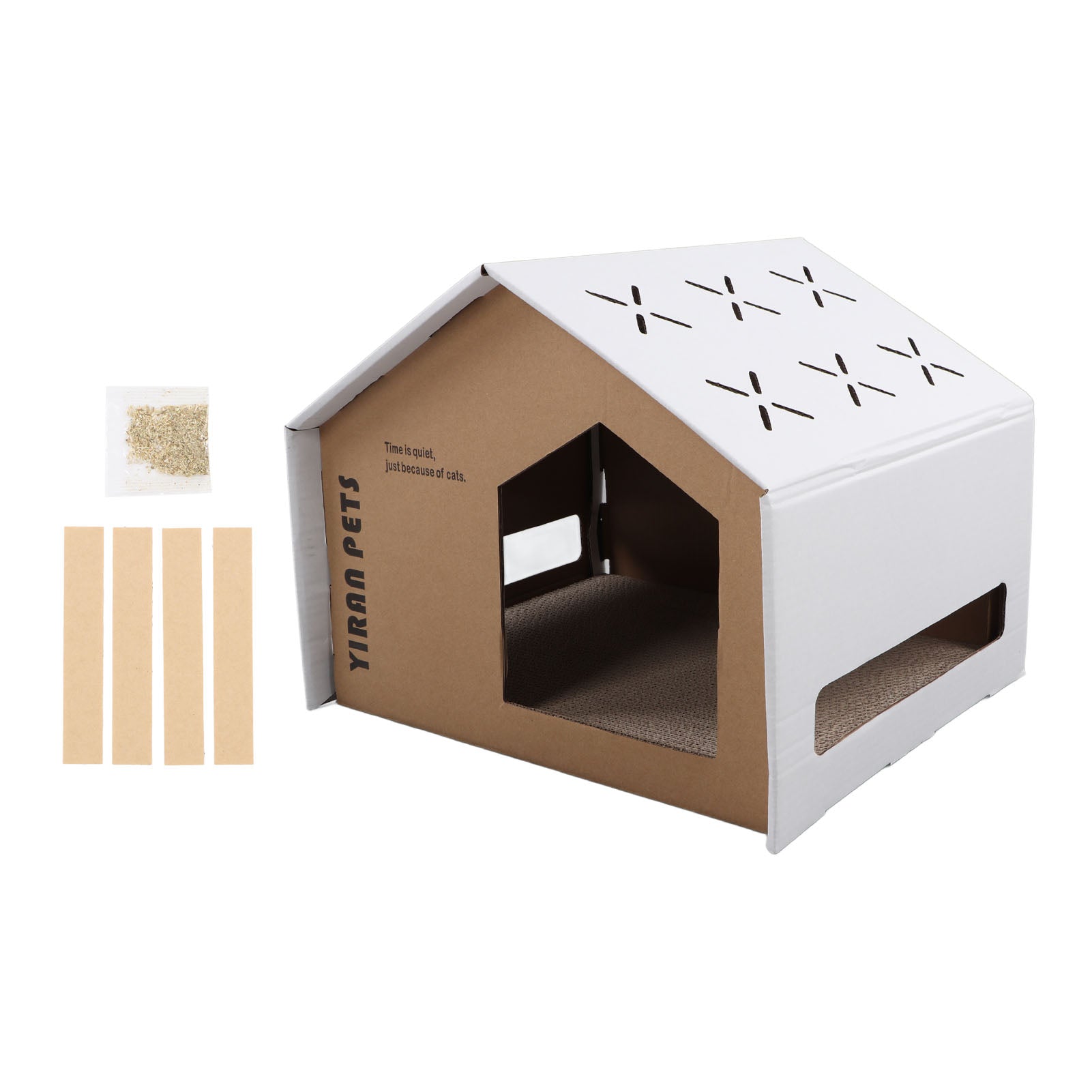 Cardboard Cat House Cute Portable Large Space Claw Grinding Relaxing High Density Cat Scratcher House for Indoor 008 2