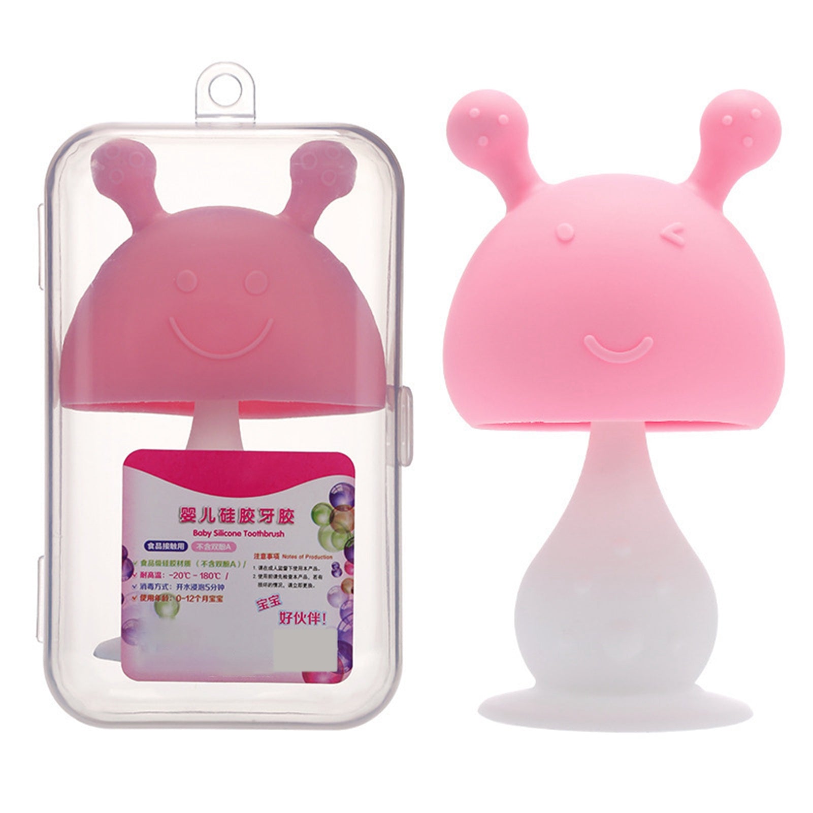 Rabbit Mushroom Teething Toy with Pleasant Music Suction Cup Bottom Prevent Hand Biting Food Grade Teething Toys Pink