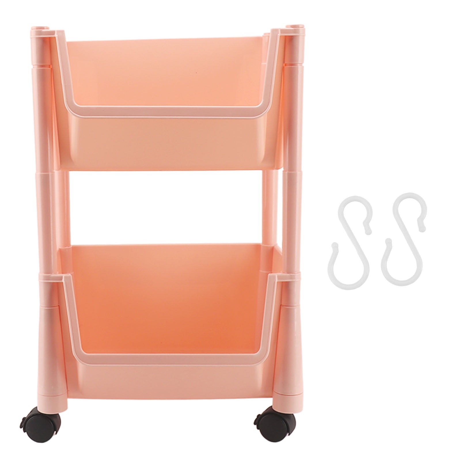 Compact Rolling Storage Organizer Large Capacity Mobile Utility Cart Movable Storage Book Shelf with Lockable Wheels 2 Tier Without Cover