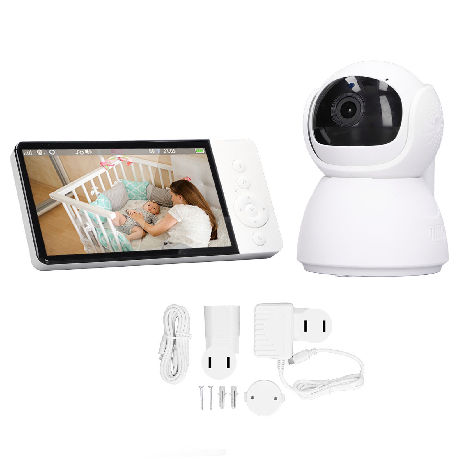 Baby Monitor 720P HD Display Pan Tilt Camera Two Way Talk 5inch LCD Screen 10X Zoom Video Baby Camera 100‑240V US Plug