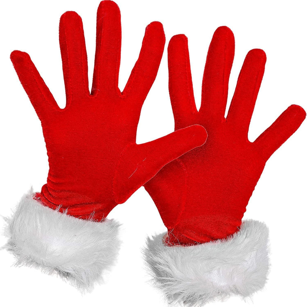 Christmas Red Santa Gloves with White Furry Cuff Cosplay Gloves and Costumes Fancy Dress for Women and Kid