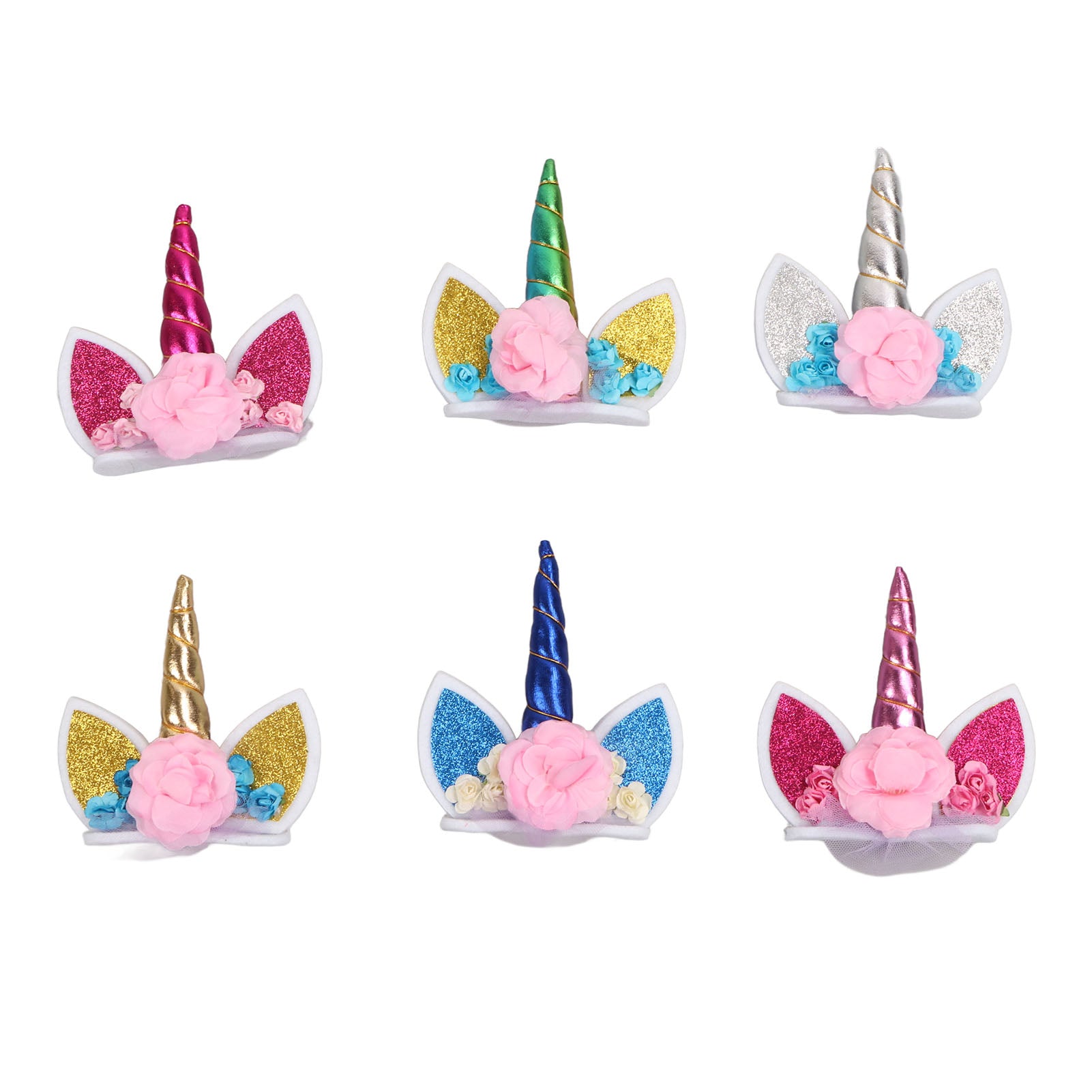 6pcs Cake Topper Decorations Soft Felt Embellish Flowers Cute Birthday Cake Decorations for Girls