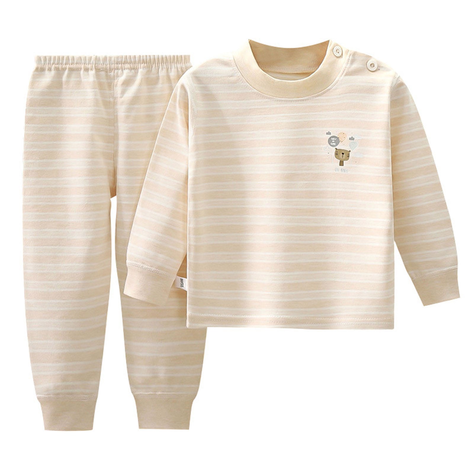 Baby Pajamas Set Long Sleeves Thermal Underwear Combed Cotton Kids Home Clothes for Boys Girls 80cm Khaki