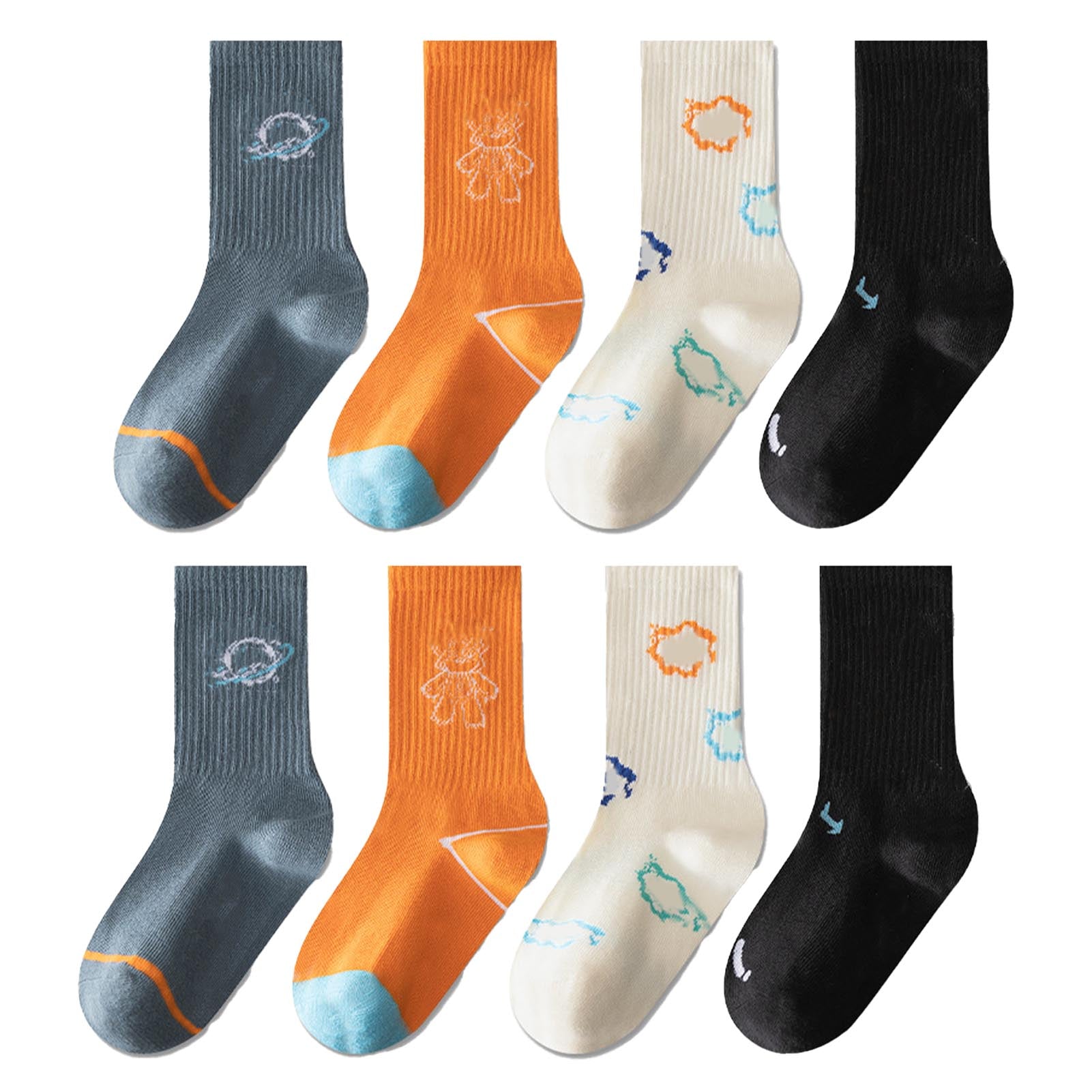 4 Pairs Toddler Crew Socks Cartoon Bear Style Soft Elastic Breathable Combed Cotton Toddler High Socks for Home Bedroom XL Foot Size: 19 to 23cm / 7.5 to 9.1in, 9 to 12 Year Old