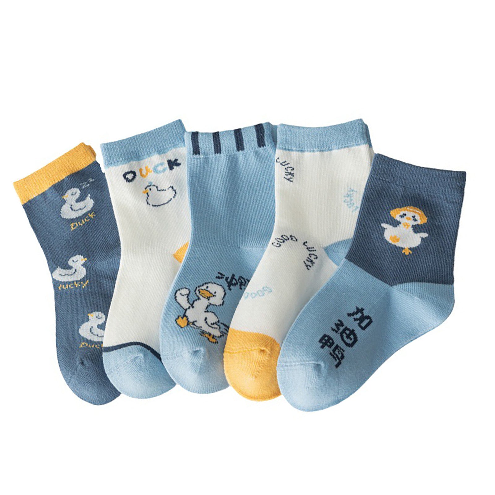 5 Pairs Kids Socks Cartoon Duck Children Socks Soft Cotton Socks Warm Mid Calf Socks for Boys M