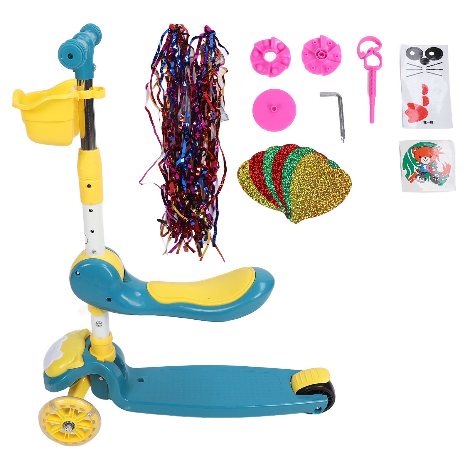 Kids Scooter Child Baby Seating Riding Sliding 3 in 1 Toy with Light Up 3 Wheel Green