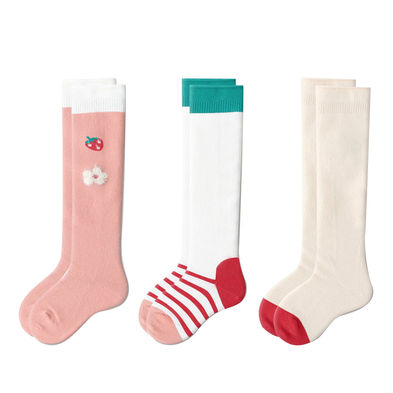 3 Pairs Baby Thigh Highs Socks Cartoon Combed Cotton Long Stocking Breathable Knee Highs Socks for Infants Toddlers S (0‑6 Months, 3.15 ~ 3.94in Foot Length)