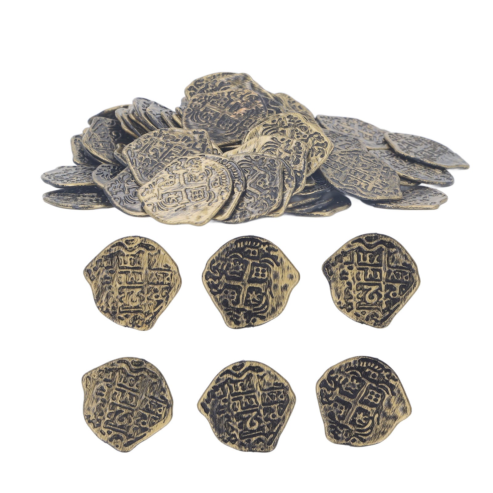 100pcs Pirate Coins Decor High Simulation Special Patterns Festival Decorative Coins for Halloween Party Bronzed