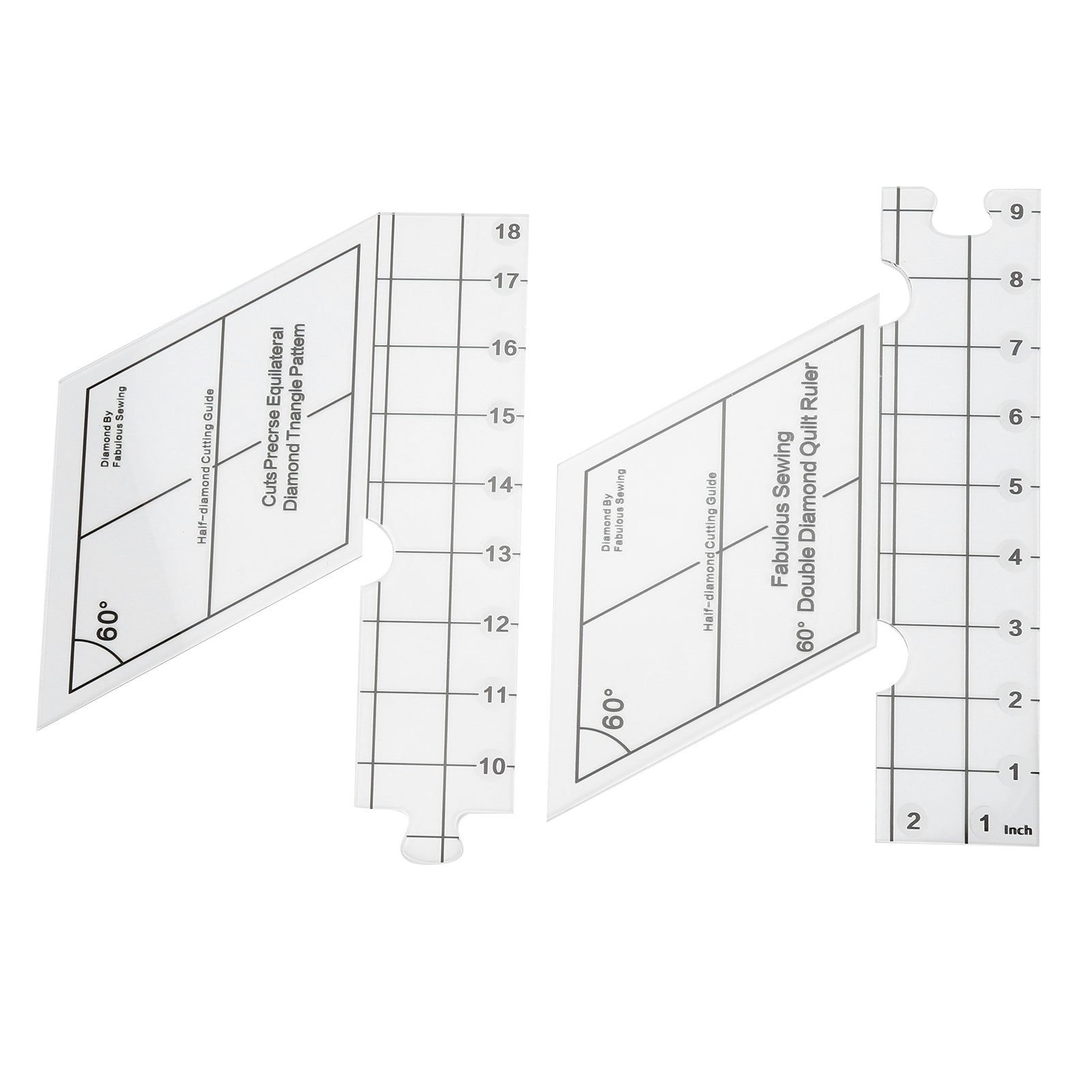 18inch Double Strip Quilting Ruler 60 Degree Diamond Quilt Ruler High Accuracy Transparent Quilting Ruler for Designers
