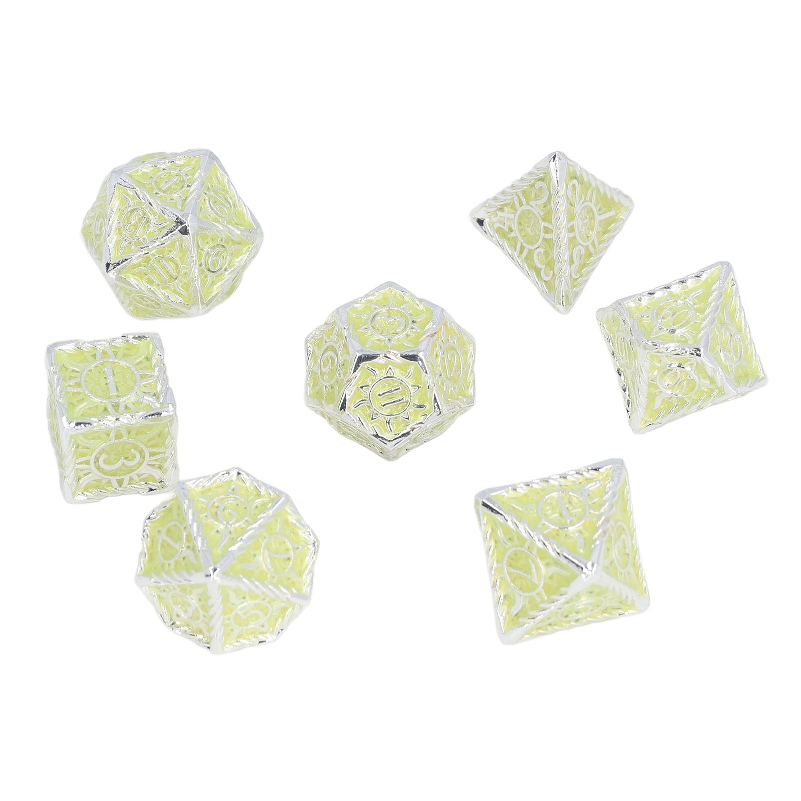 7pcs Metal Polyhedral Dice Collectible Clear Number Role Playing Metal Dice for Table Games Type 1