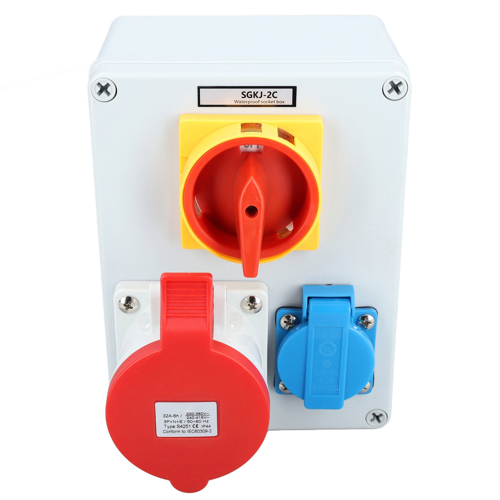 250V 16A EU Socket 32A 5 Pin Industrial Socket with 2 Gear Knob Switch IP44 Outdoor Waterproof Power Outlet Box
