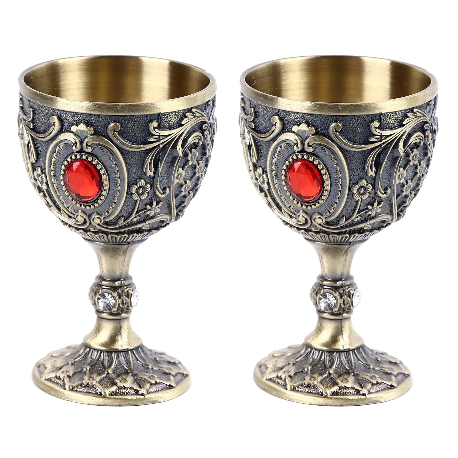 2pcs Vintage Metal Wine Cup Embossed Zinc Alloy Goblet Retro Wine Glasses Decoration for Home Restaurant Cafes Bars Bronze