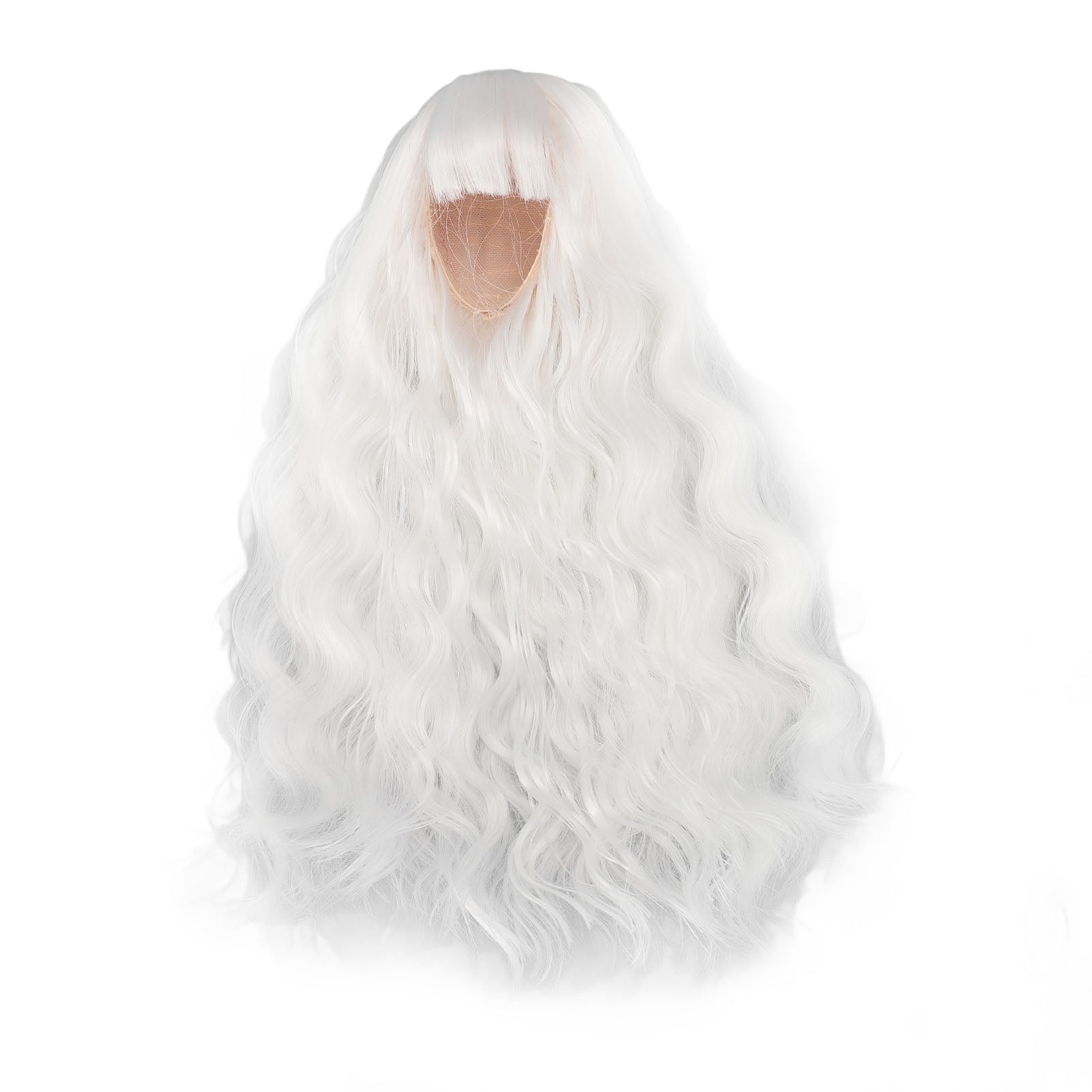 Long Curly Doll Wig Straight Bang Long Doll Hair DIY Smoothly Doll Replacement Wig for 7.3‑8.3in Head Circumference Doll White