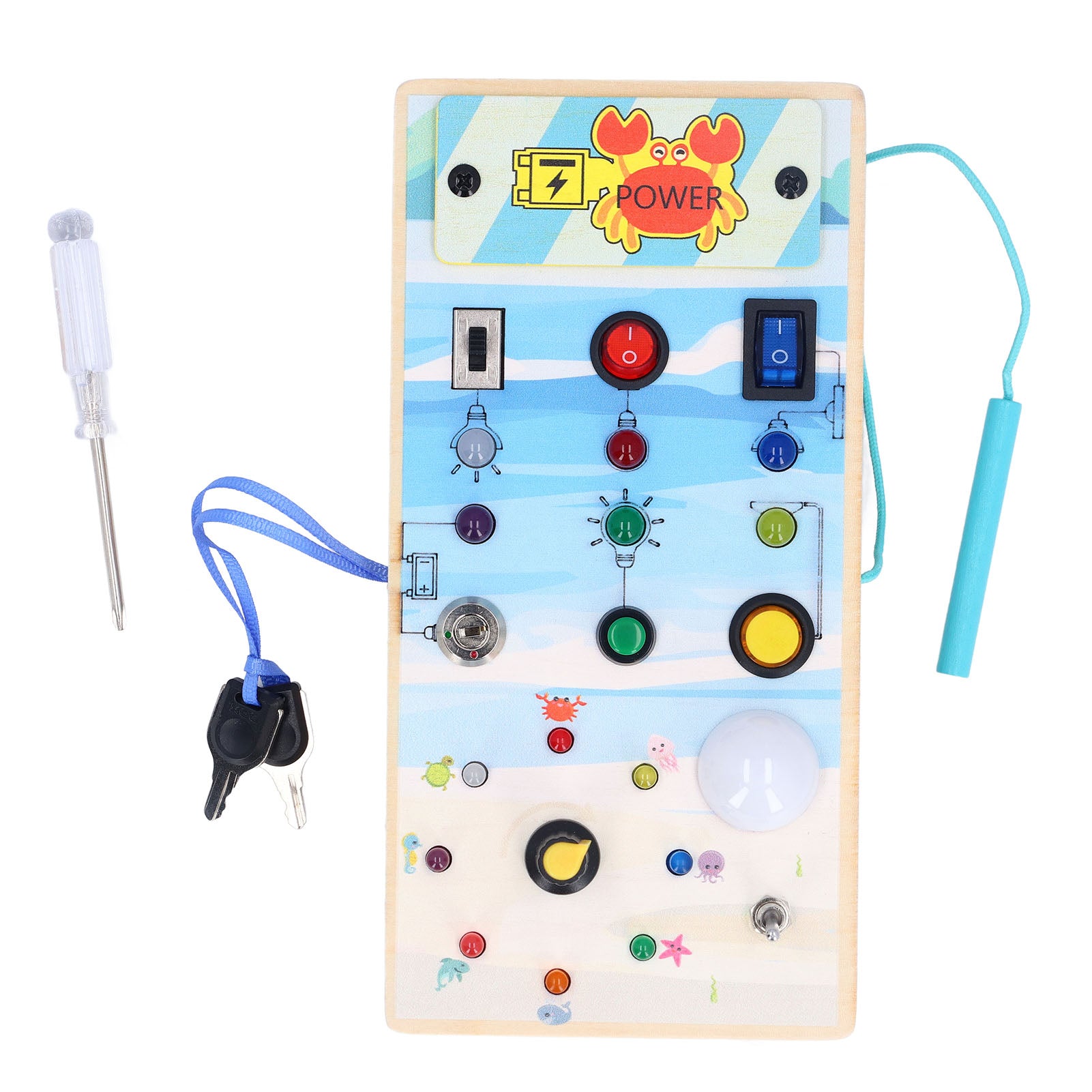 Double Side Wooden Board with LED Lights Toggle Switch Magnetic Maze Educational Marine Theme Sensory Toy
