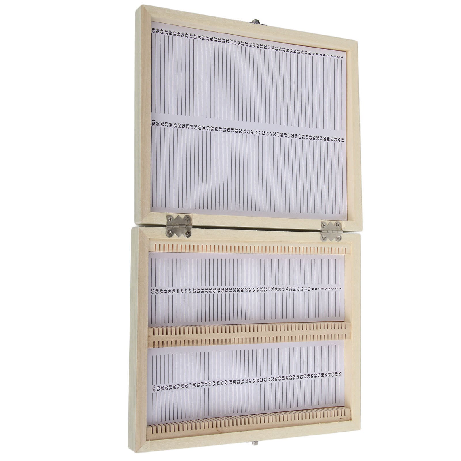 100PCS Biology Glass Prepared Microscope Slides Specimens Wooden Slide Storage Box Case