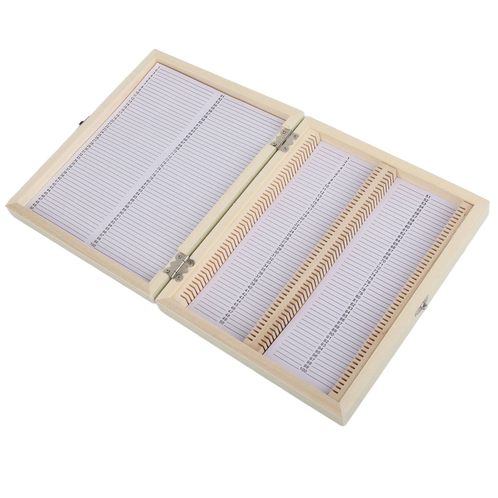 100PCS Biology Glass Prepared Microscope Slides Specimens Wooden Slide Storage Box Case